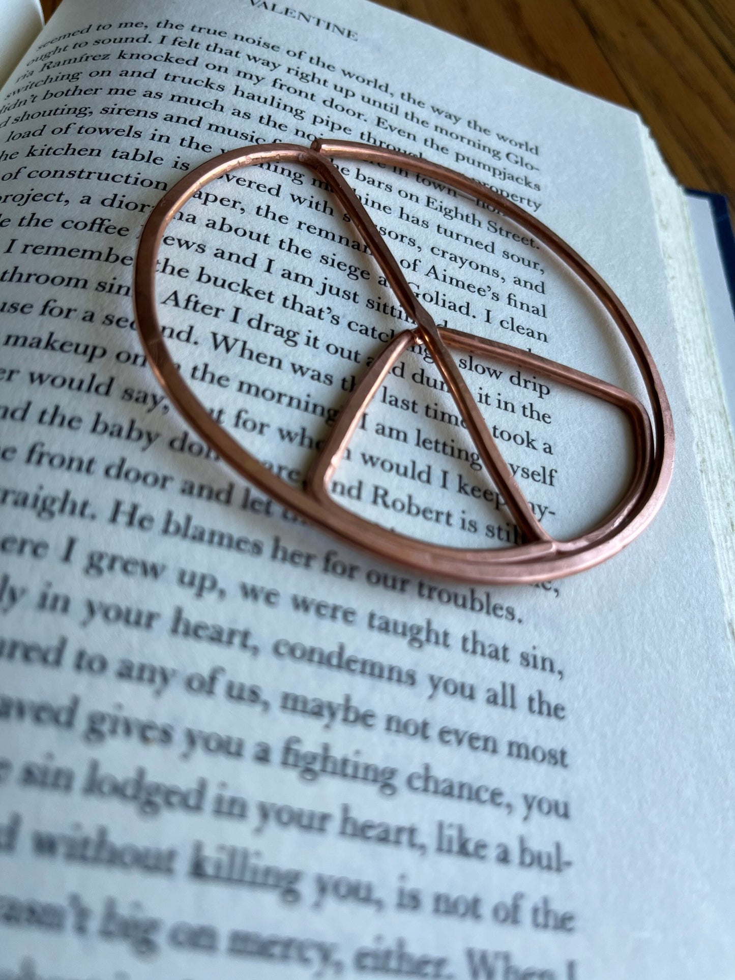Peace Sign Symbol Bookmark | Handmade Salvaged Copper Wire Line Art | Book Jewelry Gift | Reading Journal Accessory | Notebook Stationary