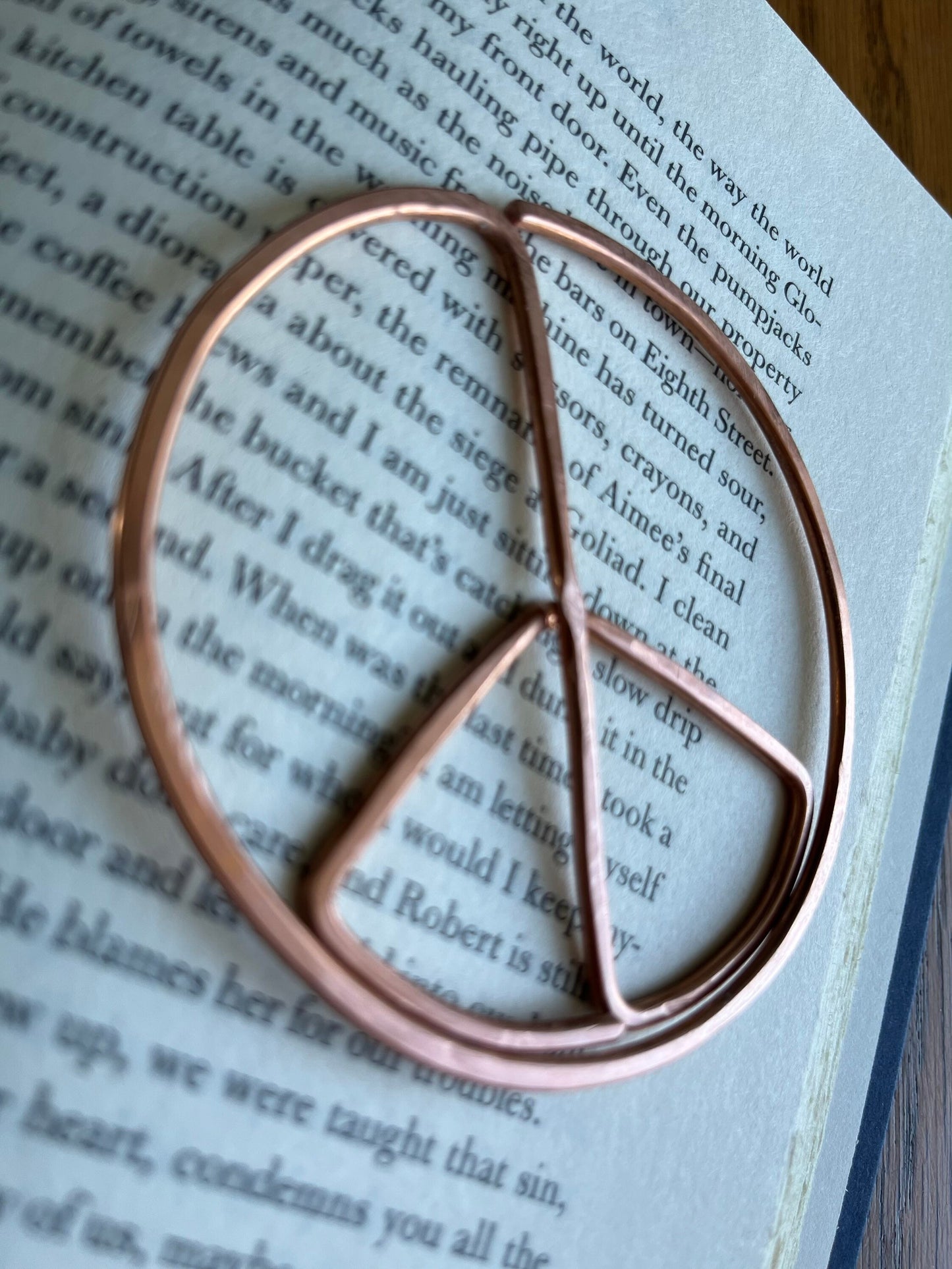 Copper Peace Sign Handmade Bookmark: Retro Book Lover Gift Reading Stationary