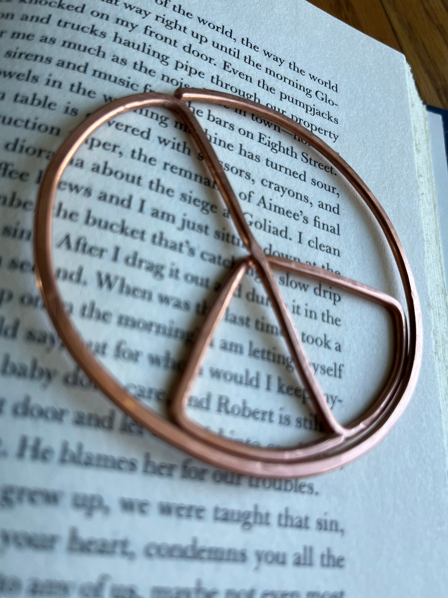 Peace Sign Symbol Bookmark | Handmade Salvaged Copper Wire Line Art | Book Jewelry Gift | Reading Journal Accessory | Notebook Stationary