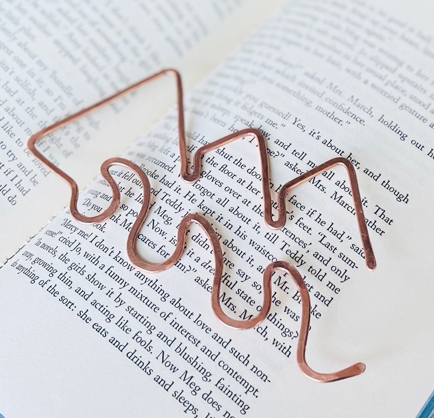Ocean Waves Mountain Bookmark | Handmade Salvaged Copper Wire Line Art | Notebook Stationary | Book Jewelry | Reading Journal Accessories