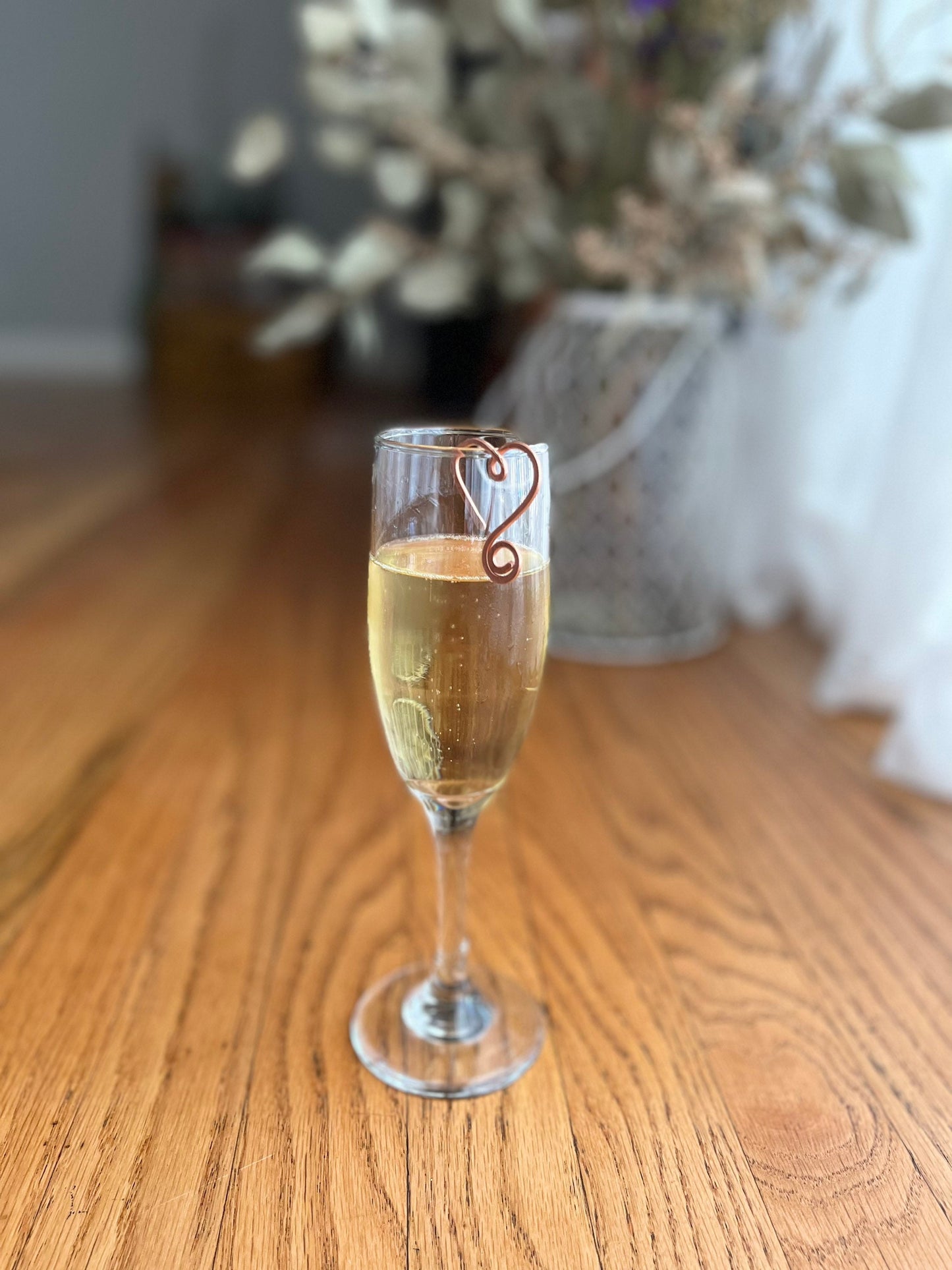 Handmade Copper Heart Wine Glass Charm: Rustic Wedding Party Decor