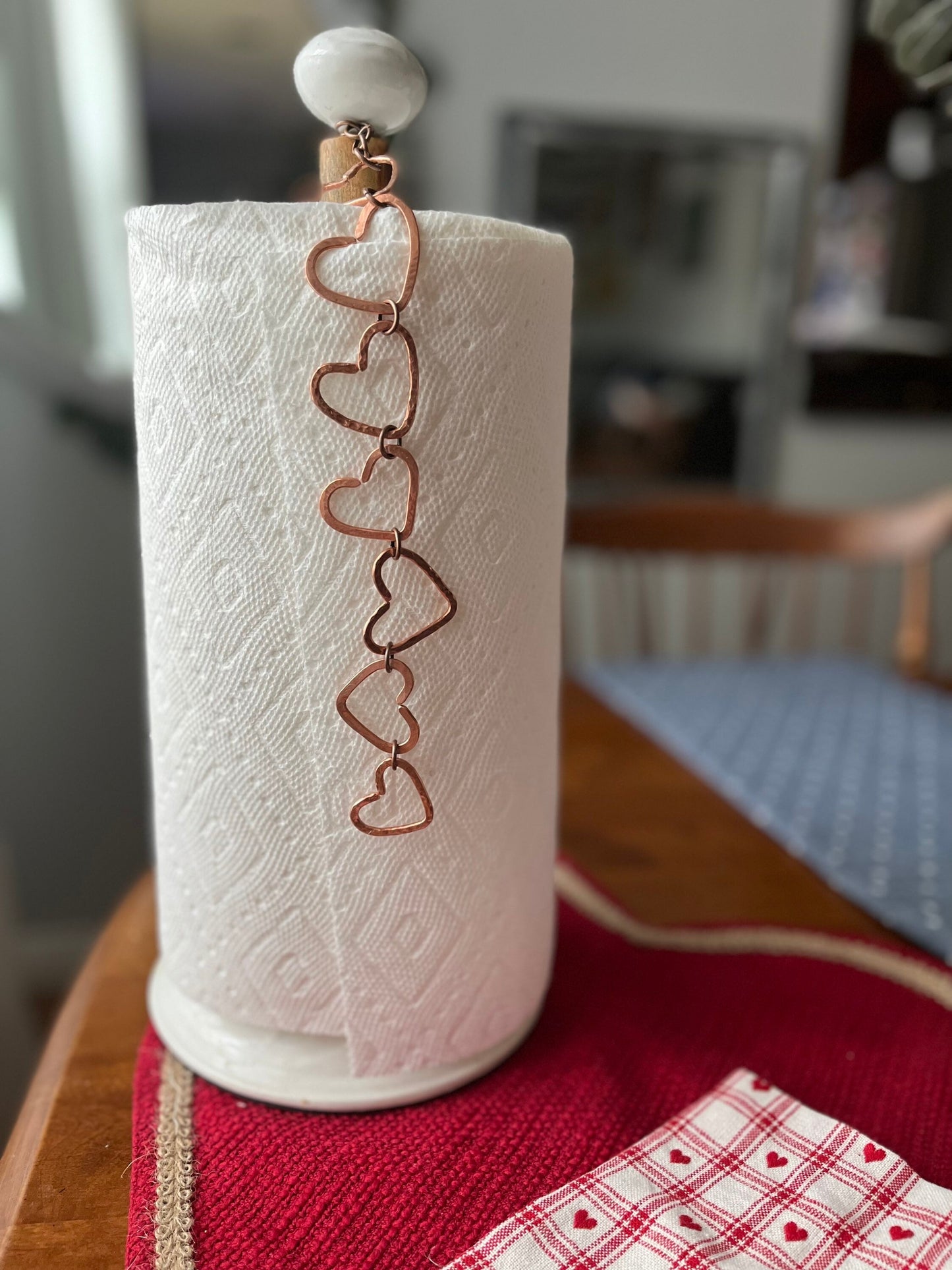 Handmade Copper Heart Chain: Rustic Napkin Holder Charm