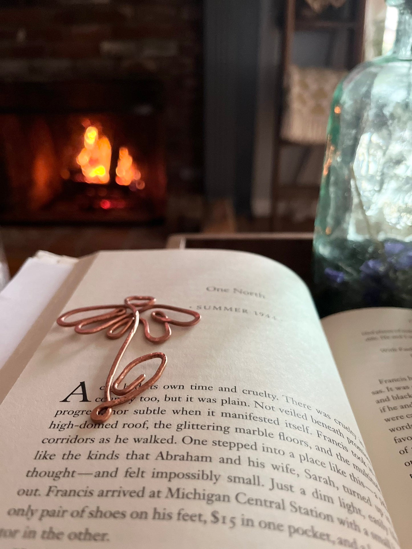 Flower Bookmark | Handmade Salvaged Copper Wire Line Art | Wild Flower | Reading Accessories | Notebook Journal Stationary | Bookworm Gift