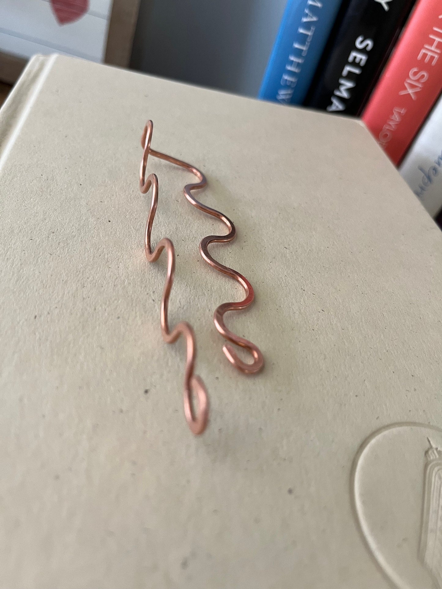 Swirl Bookmark | Book Hook End | Handmade Salvaged Copper Wire Line Art | Reading Journal Accessories | Notebook Stationary | Book Jewelry