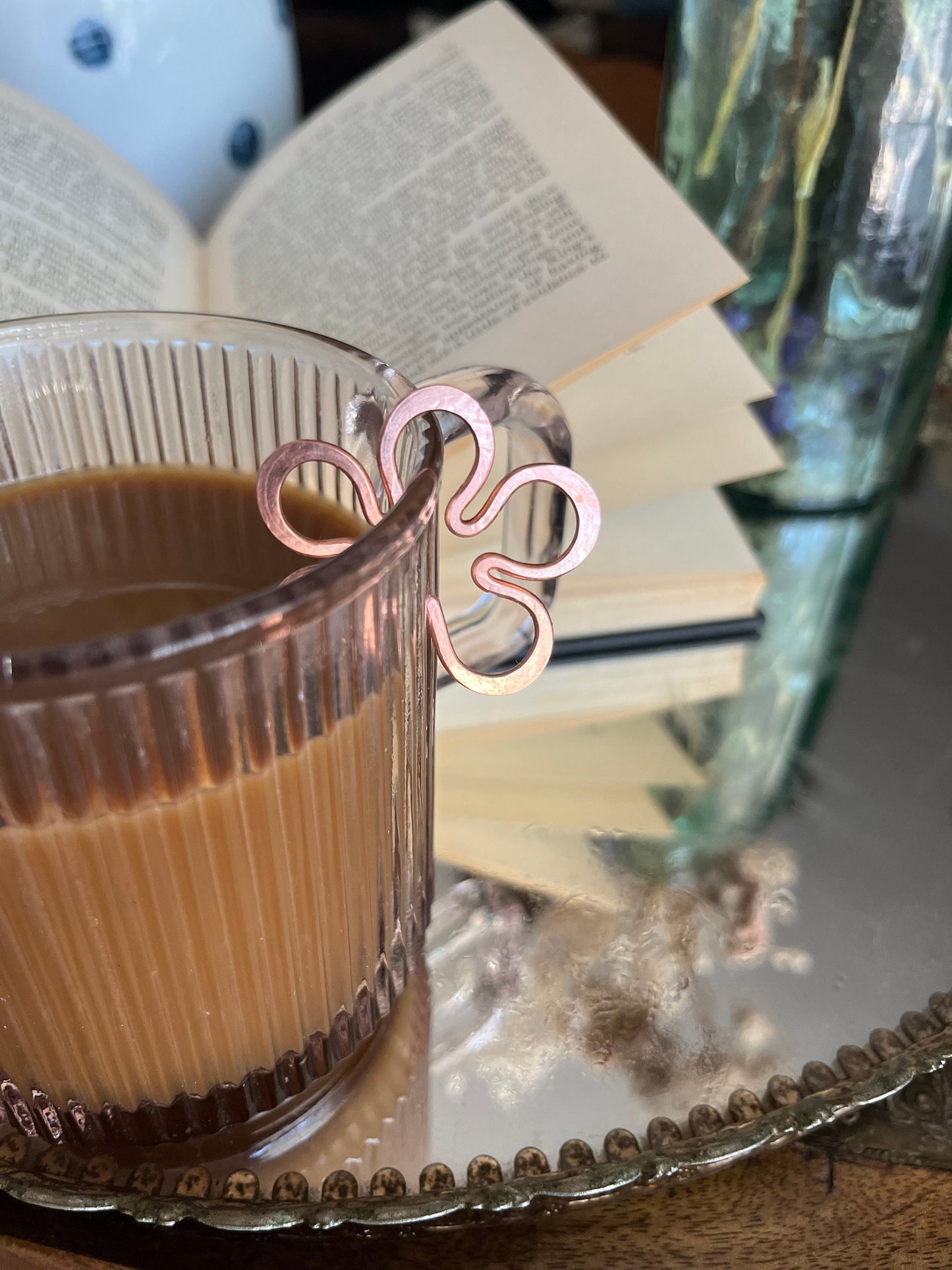 Flower Charm Wine Glass Coffee Mug | Home Kitchen Decor | Handmade Copper Charm | Gift For Her | Wedding Glass | Garden Party | Bookmark