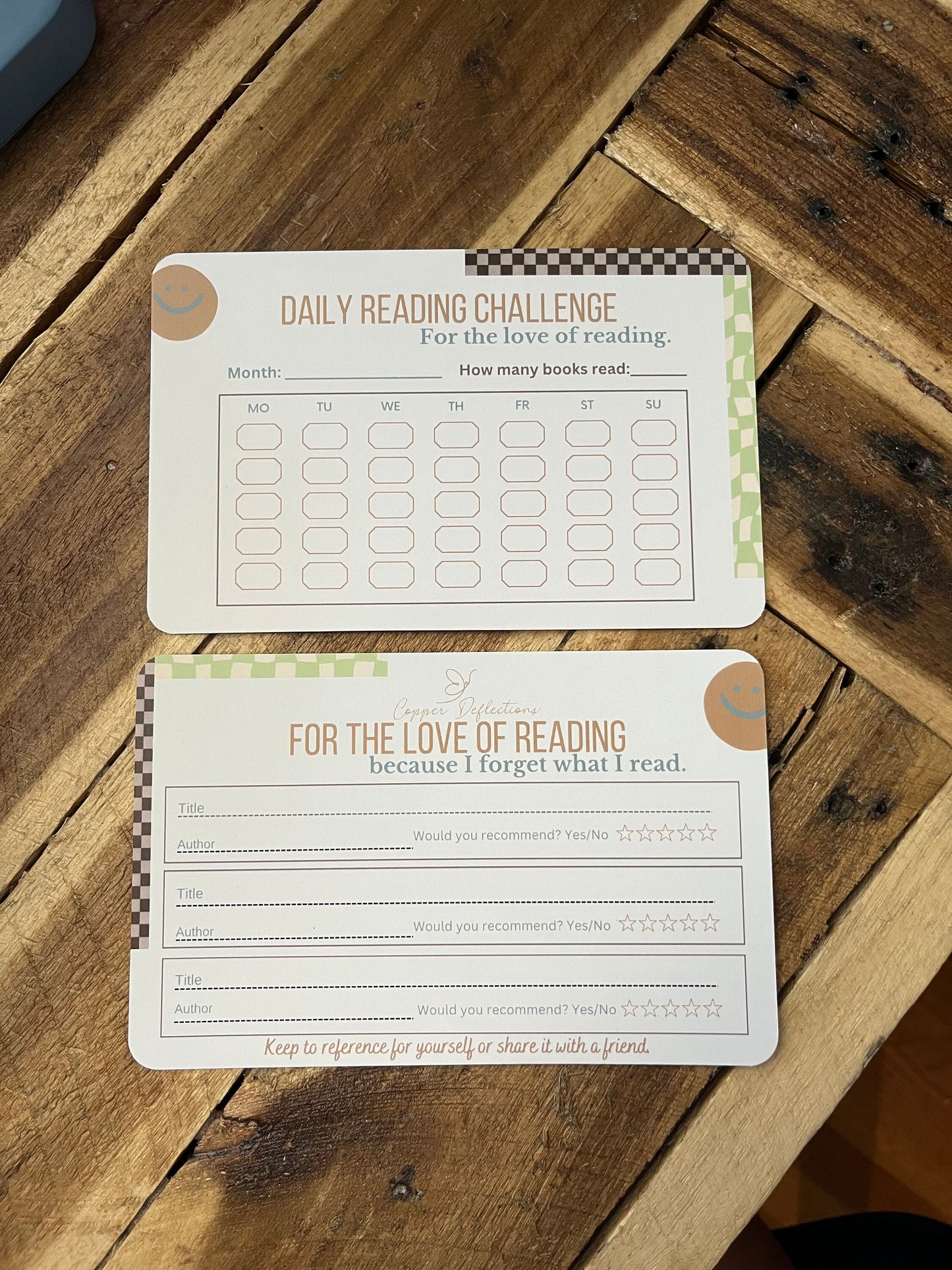 Book Review and Reading Challenge Card: Reading Journal Accessory
