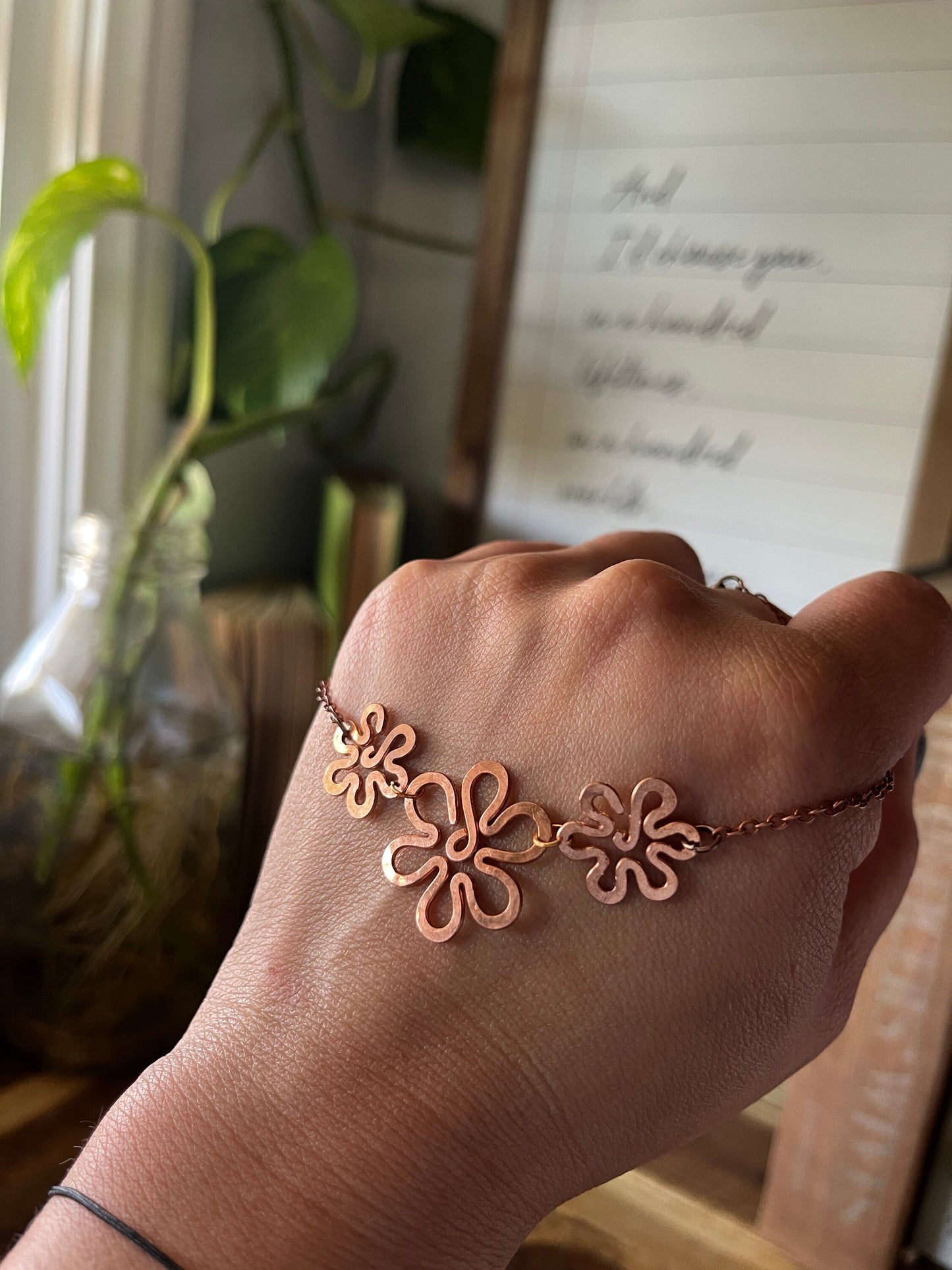Flower Anklet | Handmade Salvaged Copper Wire | Body Jewelry | Floral Jewelry | Gift for Her | Copper Anniversary Gift | Handcrafted Jewelry