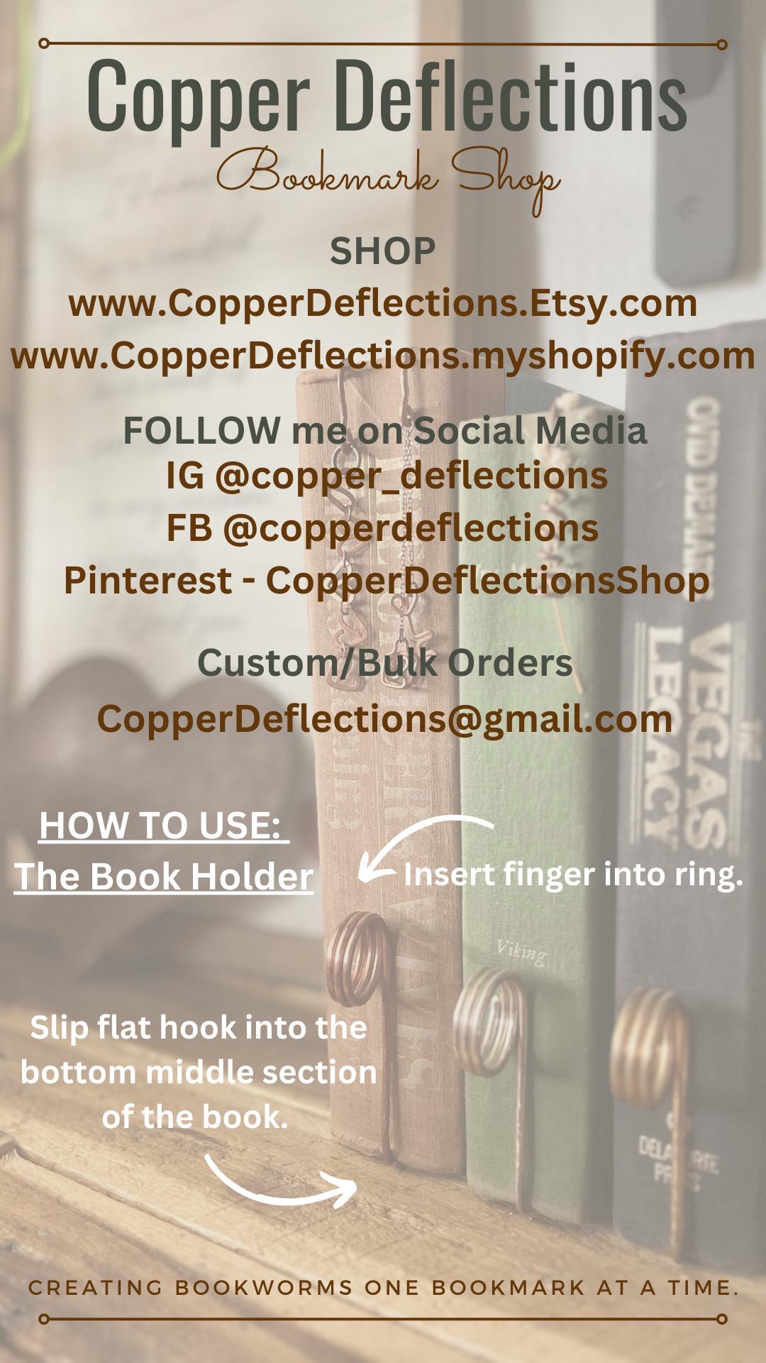 COPPER Book Holder Ring Bookmark | Handmade Utility Book Tool | Book Jewelry | Reading Accessory | Book Supplies | Notebook Stationary Gift