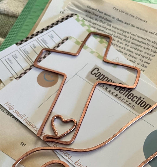 Cross Bookmark | Handmade Copper Bookmark | Wire Line Art | Bookworm Gift | Book Accessories | Book Stationary | Bible Bookmarker