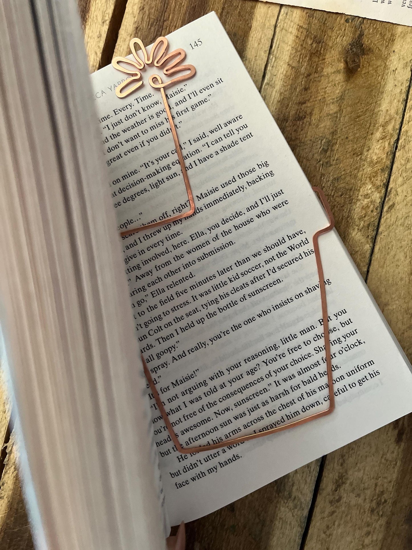 Handmade Copper Flower Pot Bookmark - Bookworm Reading Accessory, Book Jewelry