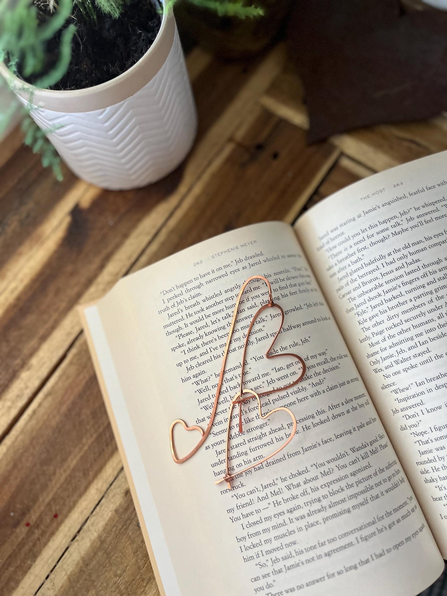 Two Hearts Book Mark Book Hook Handmade Copper Bookmark: Book Jewelry, Bookish Gift for Readers, Book Club, 7 Year Anniversary Gift