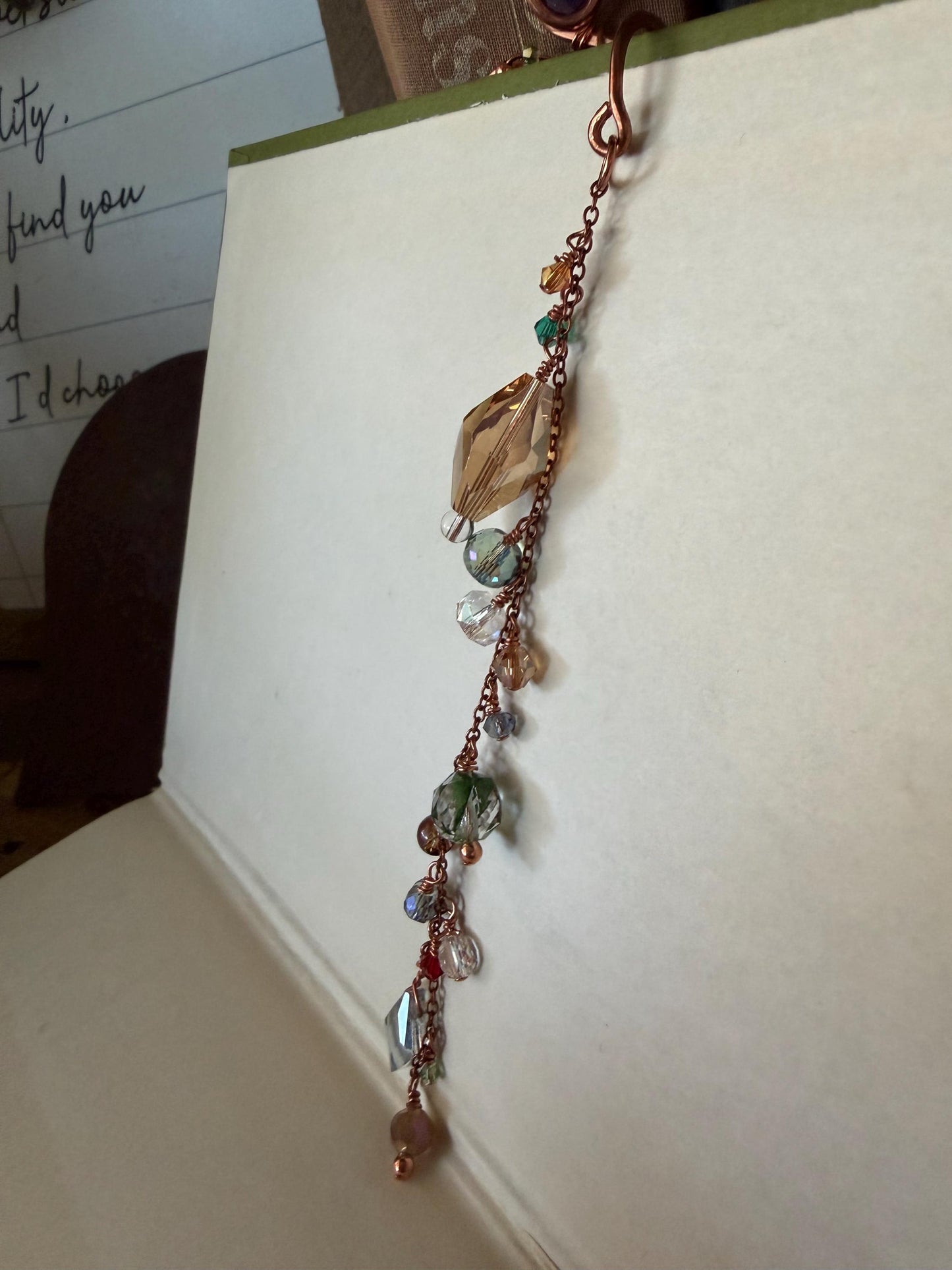 Sun Catcher Beaded/Gem Book Mark Book Hook Handmade Copper Bookmark: Book Jewelry, Reader Bookish Gift, Book Club, 7 Year Anniversary Gift