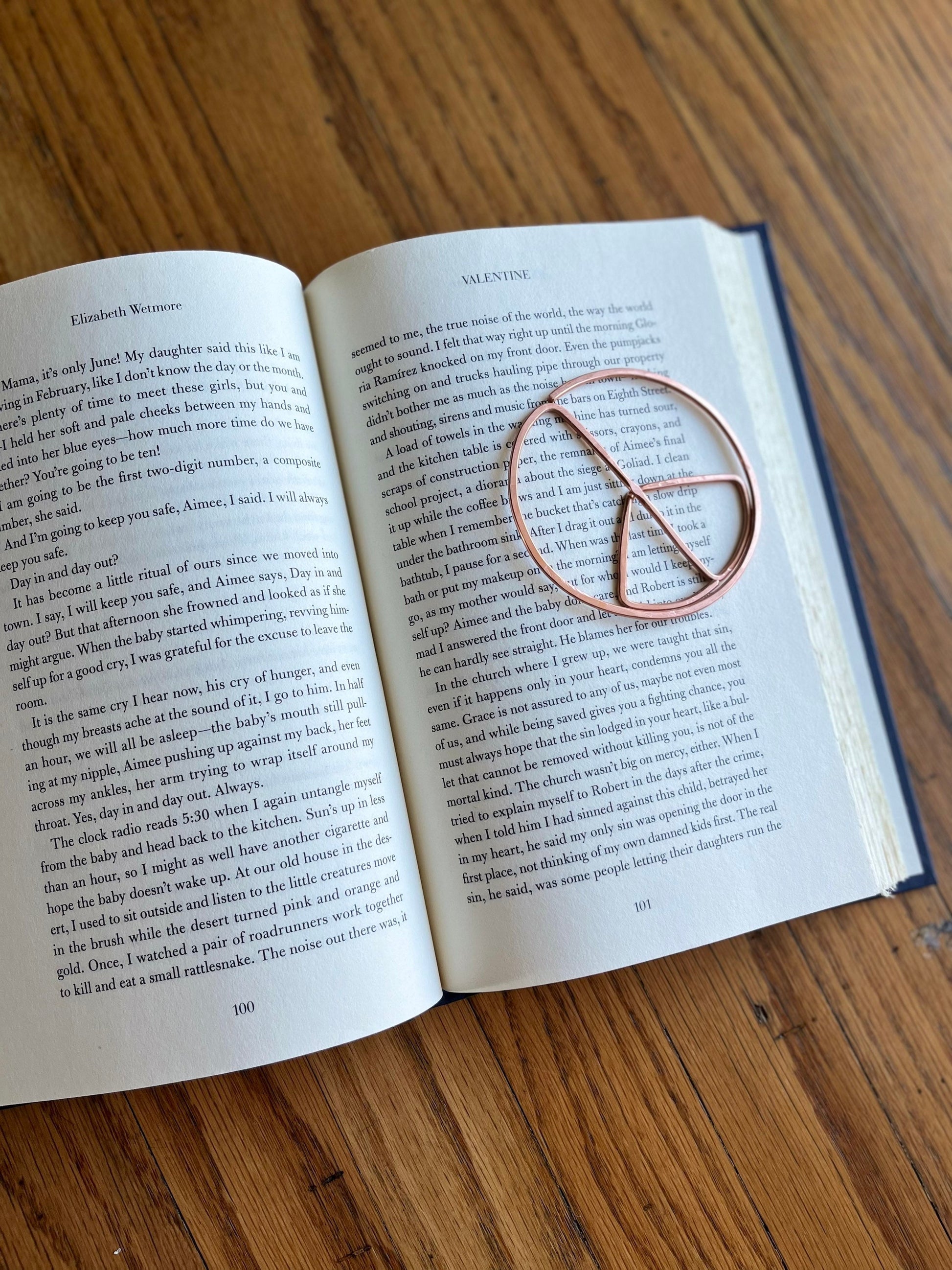Peace Sign Symbol Bookmark | Handmade Salvaged Copper Wire Line Art | Book Jewelry Gift | Reading Journal Accessory | Notebook Stationary