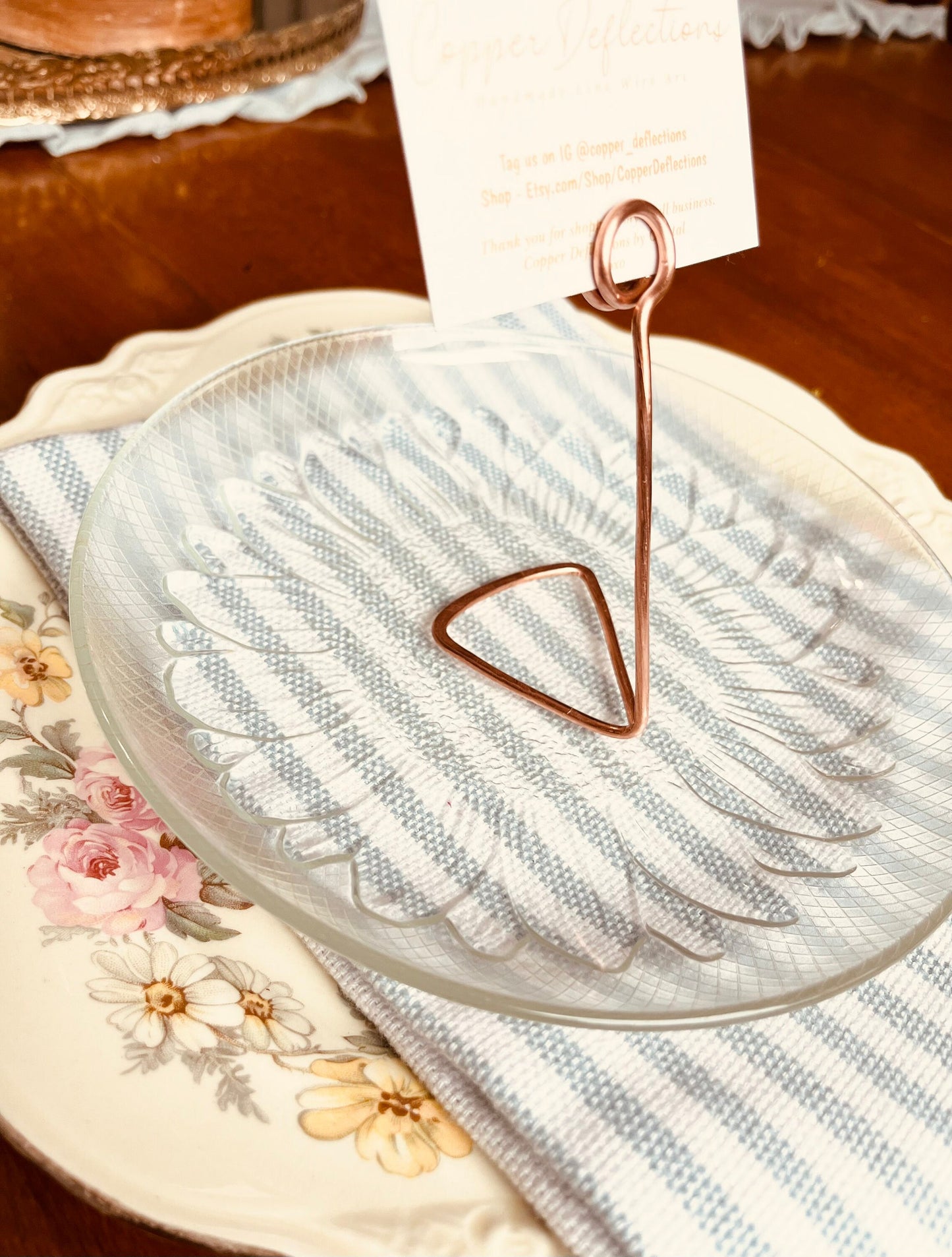 Place Card Holder | Name Card Holder | Handmade Design Salvaged Copper Wire | Rustic Photo Holder | Rustic Wedding Event Table Decor Holder