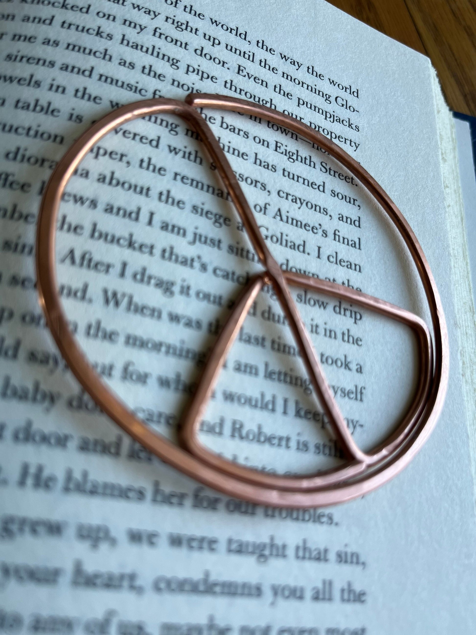 Peace Sign Symbol Bookmark | Handmade Salvaged Copper Wire Line Art | Book Jewelry Gift | Reading Journal Accessory | Notebook Stationary
