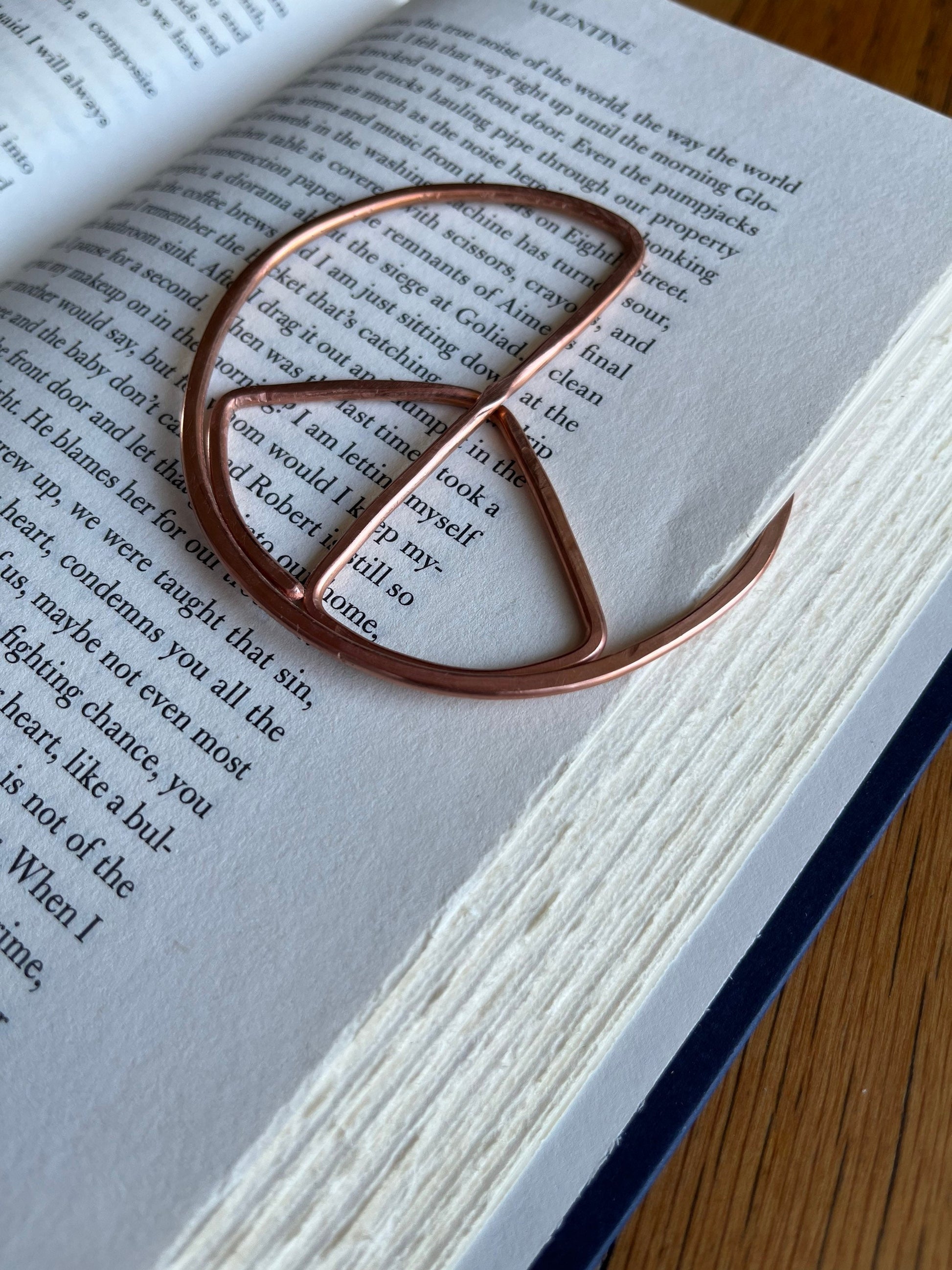 Peace Sign Symbol Bookmark | Handmade Salvaged Copper Wire Line Art | Book Jewelry Gift | Reading Journal Accessory | Notebook Stationary