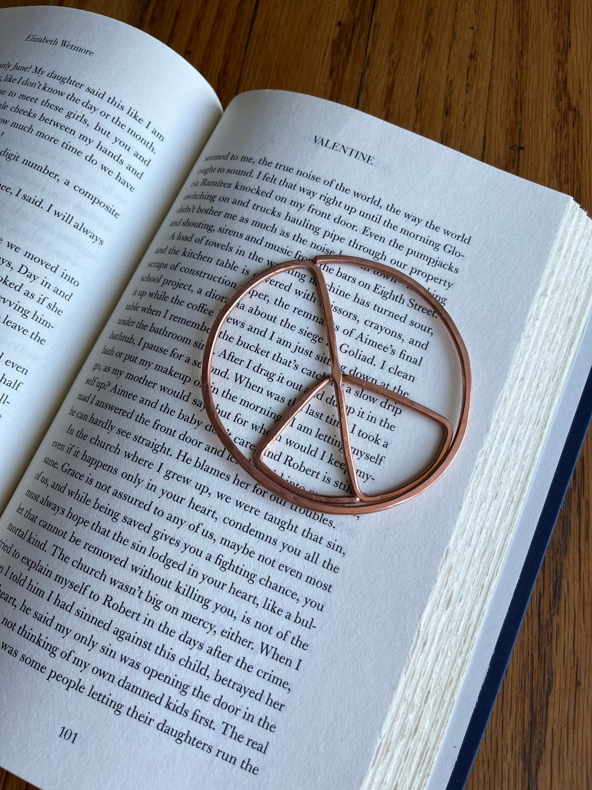Peace Sign Symbol Bookmark | Handmade Salvaged Copper Wire Line Art | Book Jewelry Gift | Reading Journal Accessory | Notebook Stationary