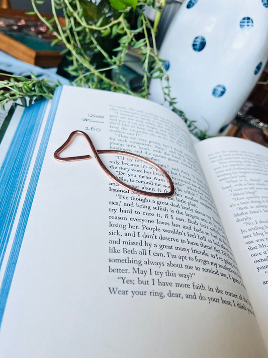 Fish Bookmark | Handmade Salvaged Copper Wire Line Art | Fishermen | Reading Accessories | Notebook Stationary | Bookworm Bookish Gift