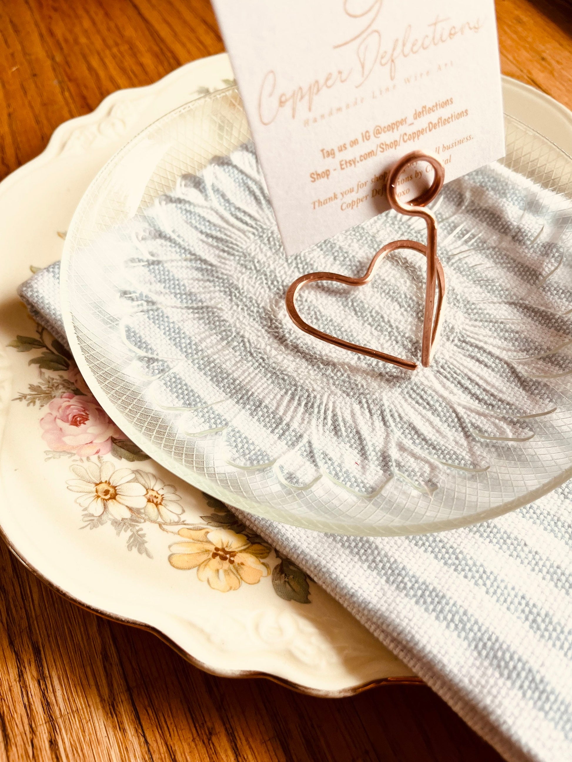 Place Card Holder | Name Card Holder | Handmade Design Salvaged Copper Wire | Rustic Photo Holder | Rustic Wedding Event Table Decor Holder