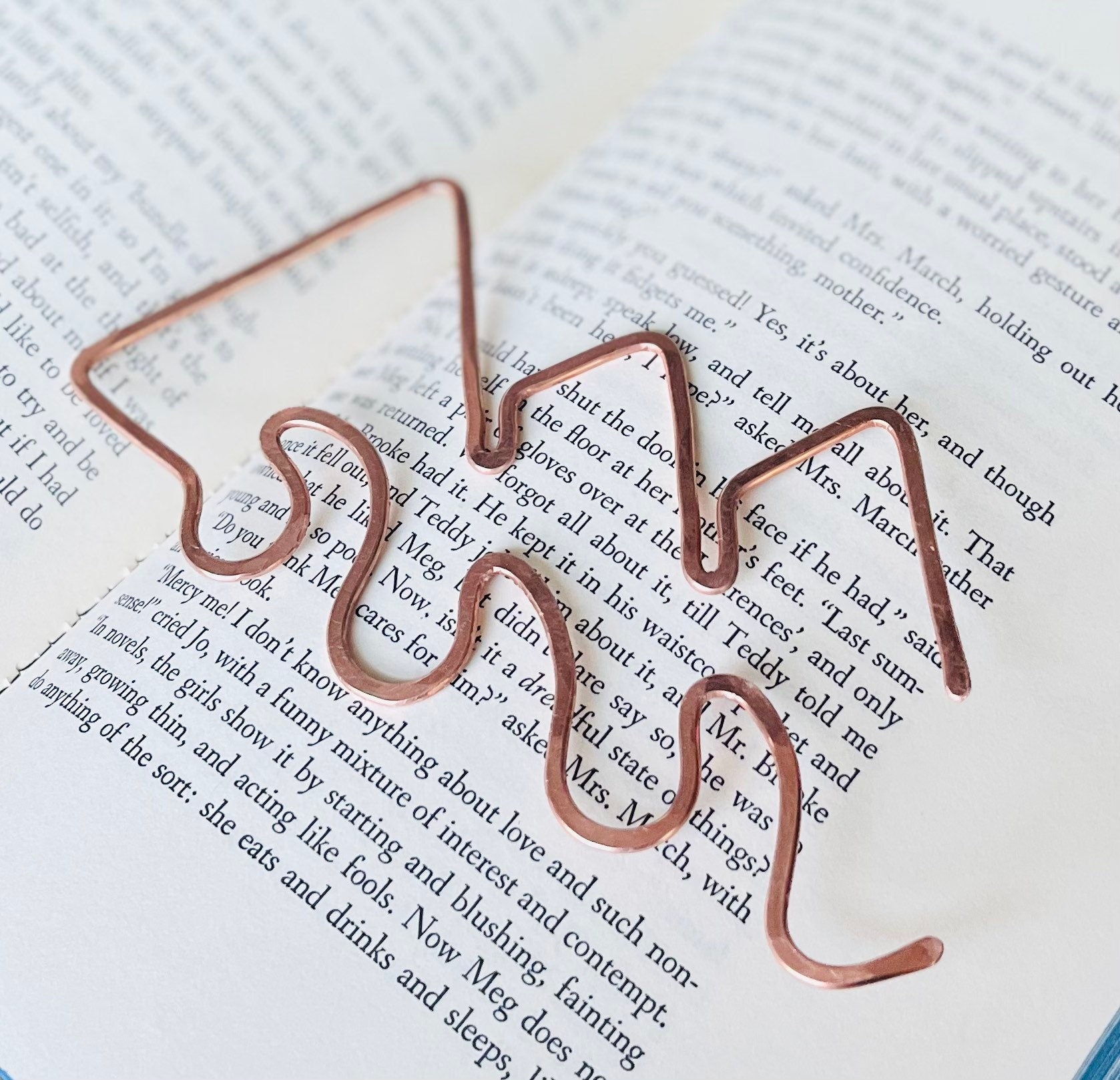 Ocean Waves Mountain Bookmark | Handmade Salvaged Copper Wire Line Art | Notebook Stationary | Book Jewelry | Reading Journal Accessories