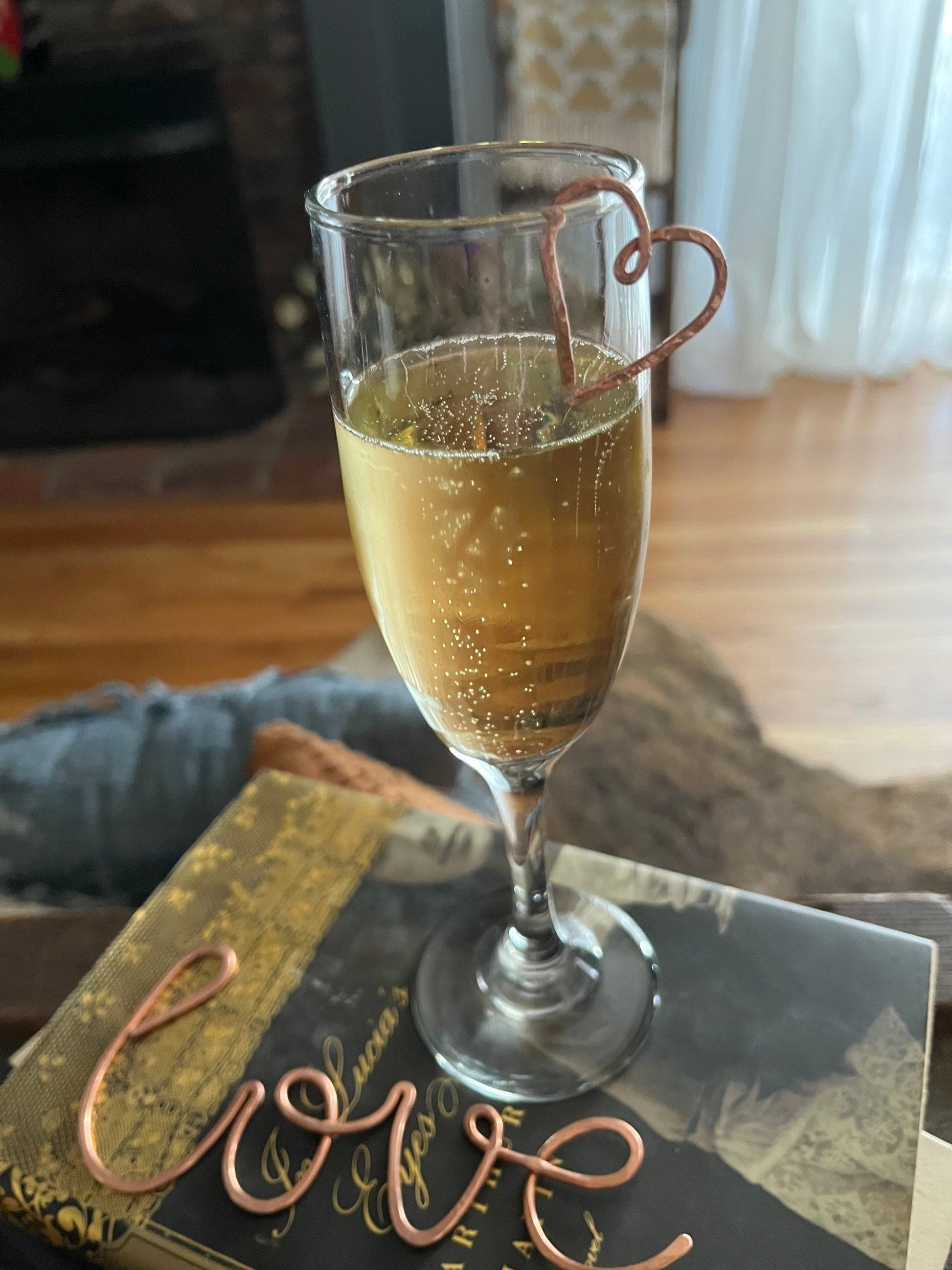 Wine Glass Heart Charm Set | Handmade Copper Wire Charm | Mothers Day Gift | Champagne Glass Charm Set | Coffee Mug Charm Set | Gift for Her