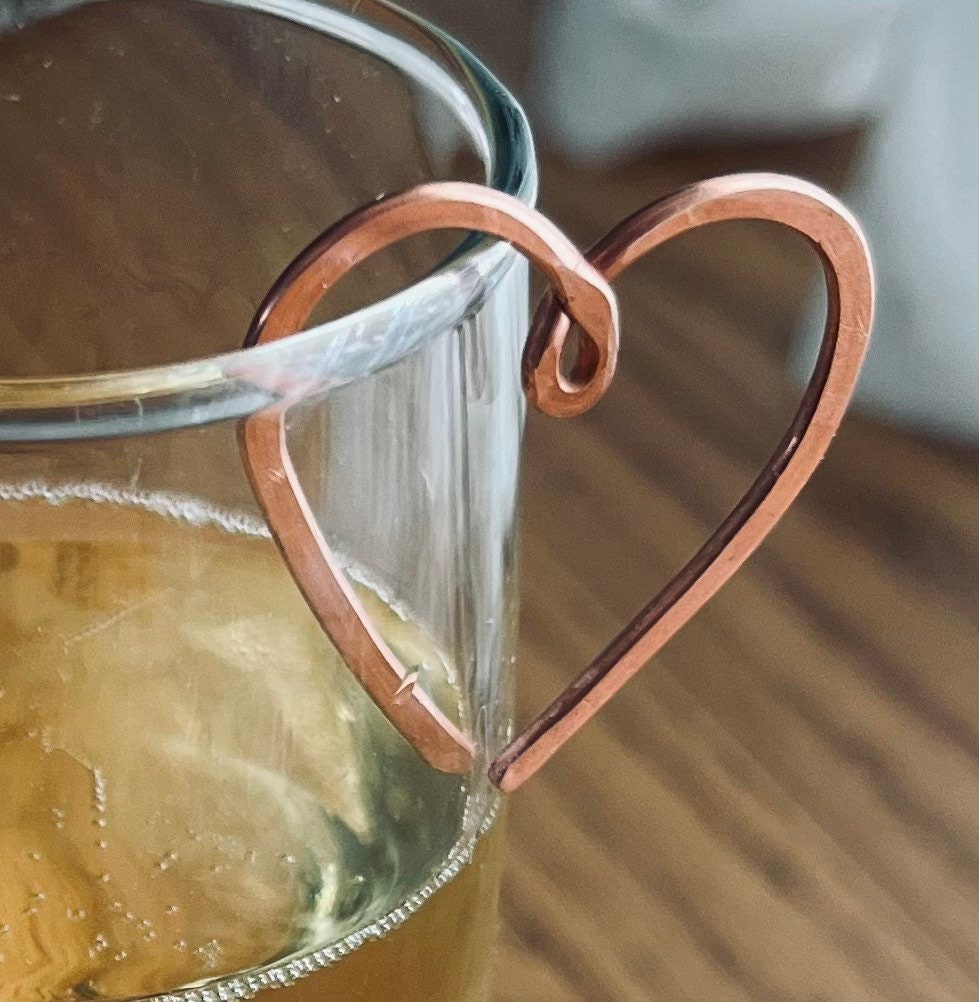 Wine Glass Heart Charm Set | Handmade Copper Wire Charm | Mothers Day Gift | Champagne Glass Charm Set | Coffee Mug Charm Set | Gift for Her