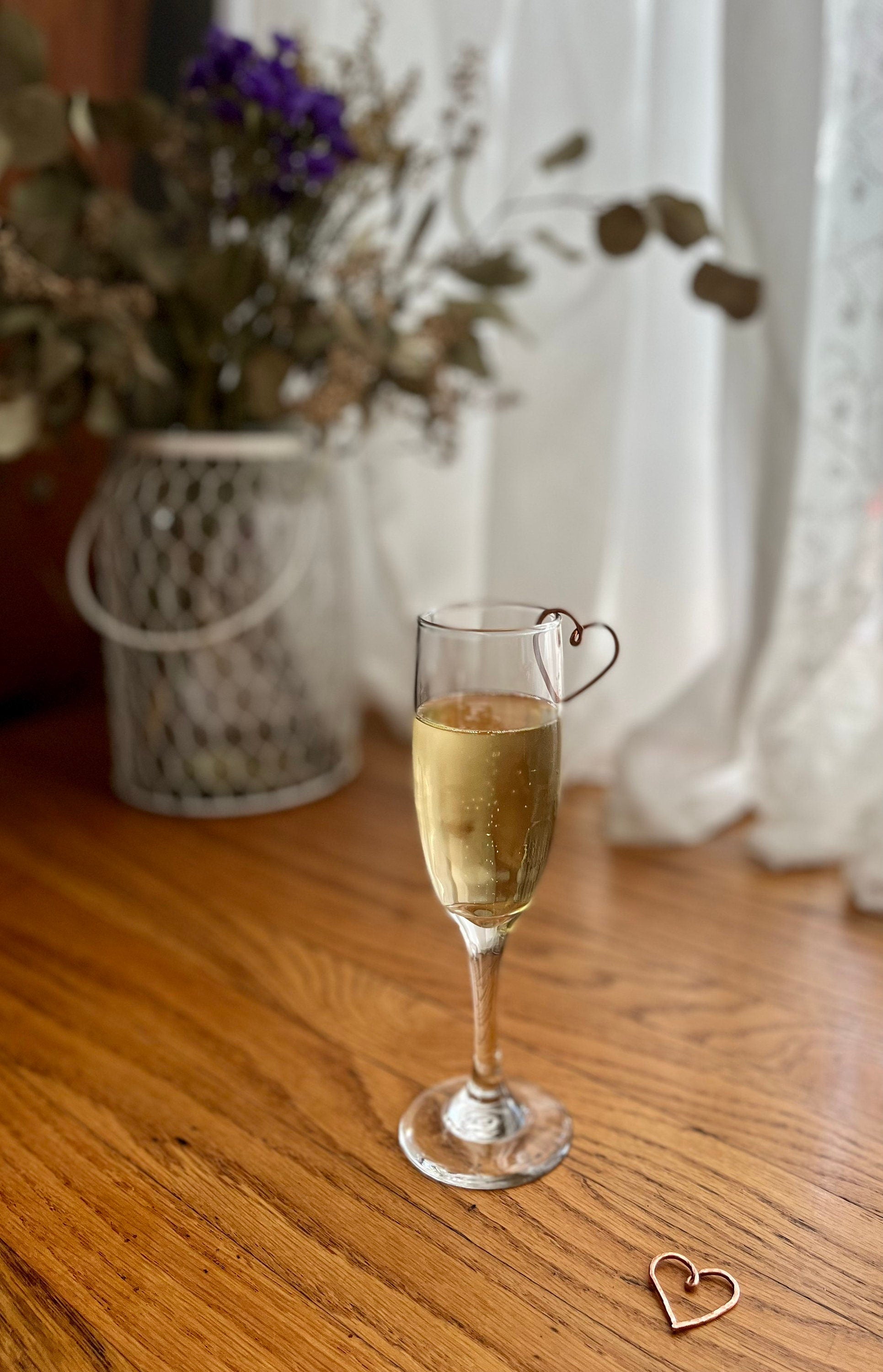 Wine Glass Heart Charm Set | Handmade Copper Wire Charm | Mothers Day Gift | Champagne Glass Charm Set | Coffee Mug Charm Set | Gift for Her