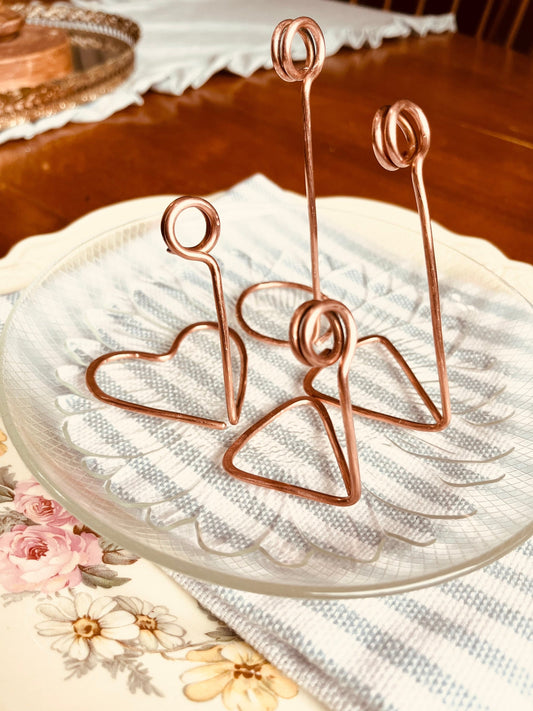 Place Card Holder | Name Card Holder | Handmade Design Salvaged Copper Wire | Rustic Photo Holder | Rustic Wedding Event Table Decor Holder