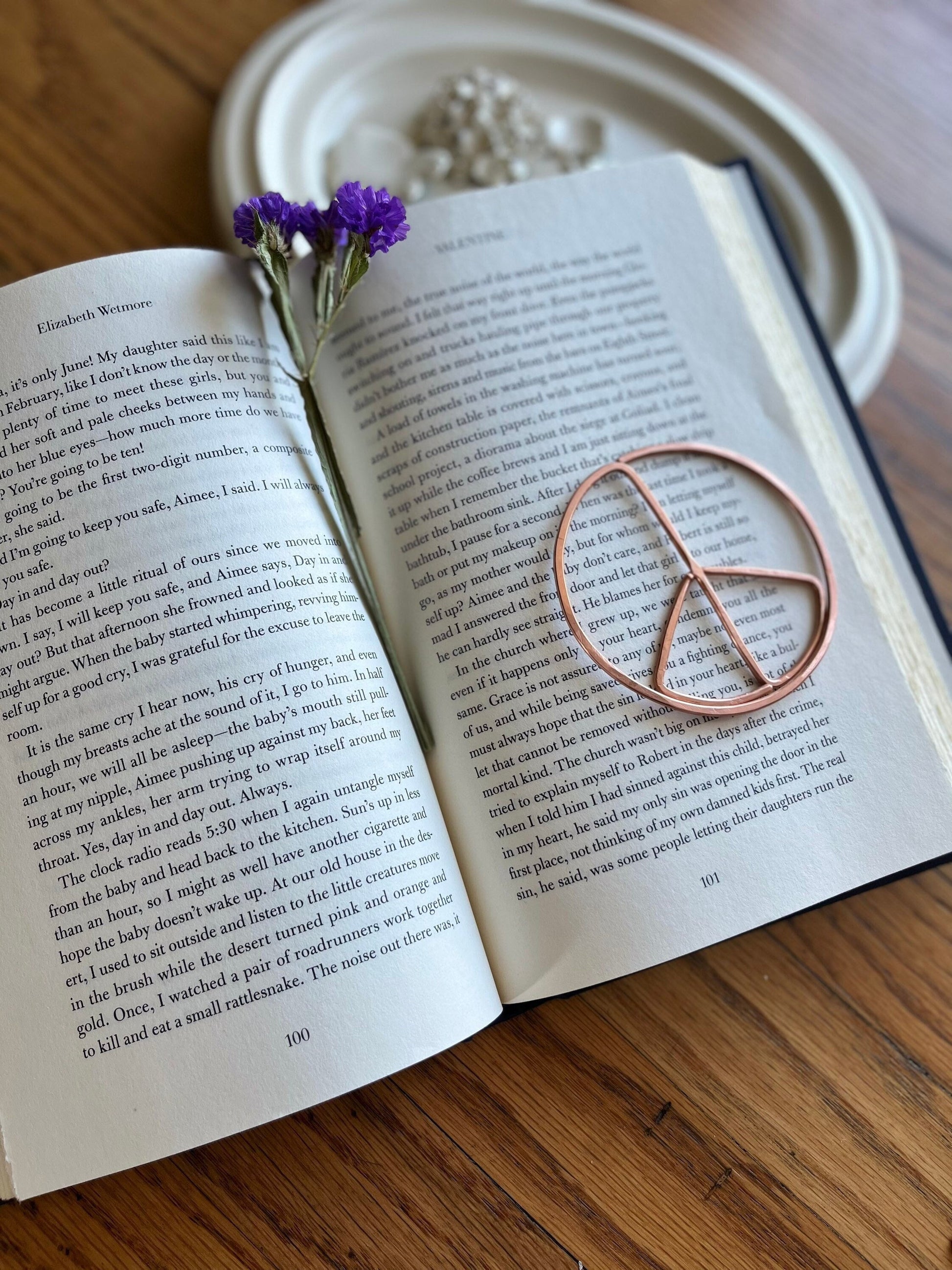 Peace Sign Symbol Bookmark | Handmade Salvaged Copper Wire Line Art | Book Jewelry Gift | Reading Journal Accessory | Notebook Stationary