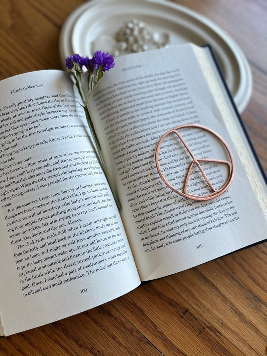 Peace Sign Symbol Bookmark | Handmade Salvaged Copper Wire Line Art | Book Jewelry Gift | Reading Journal Accessory | Notebook Stationary