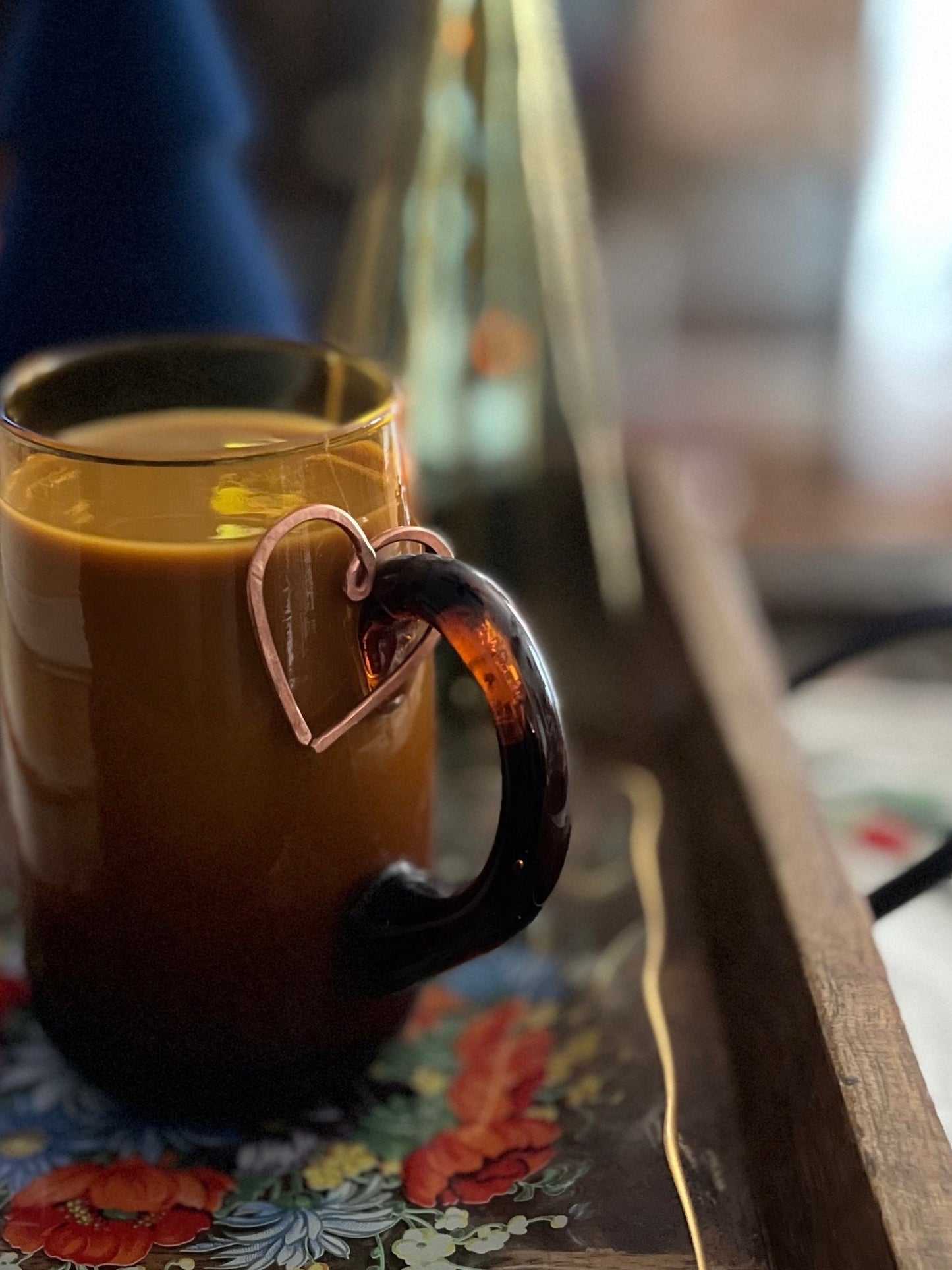 Wine Glass Heart Charm Set | Handmade Copper Wire Charm | Mothers Day Gift | Champagne Glass Charm Set | Coffee Mug Charm Set | Gift for Her