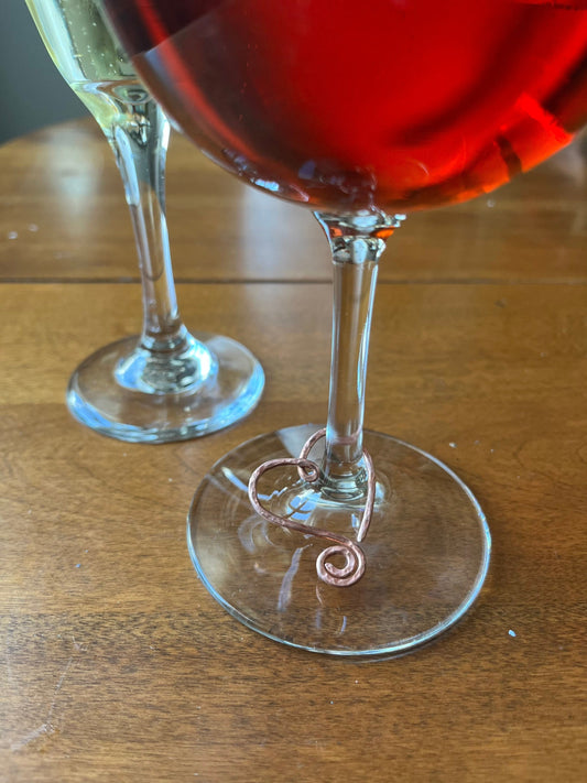 Heart Wine Glass Charm | Handmade Copper Wire Line Art | Rustic Wedding Decor Engagement Mothers Day Gift | Wine Champagne Glass Charm Set