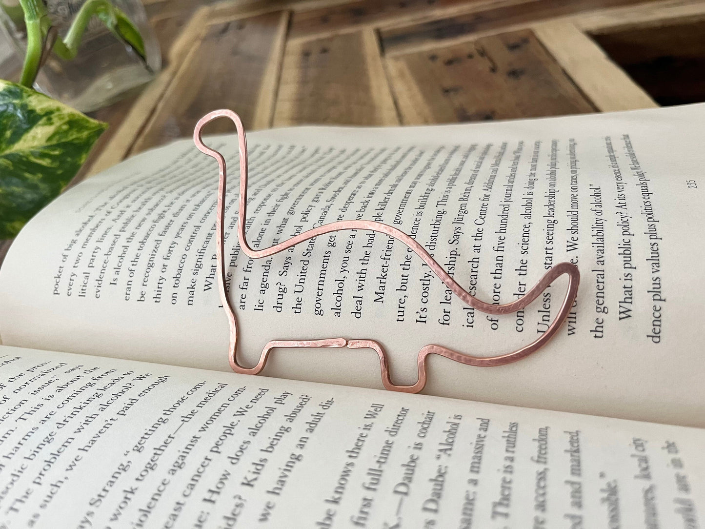 Dinosaur Bookmark | Handmade Salvaged Copper Wire Line Art | Reading Accessories | Journal Diary Notebook Stationary | Bookworm Gift Bookish
