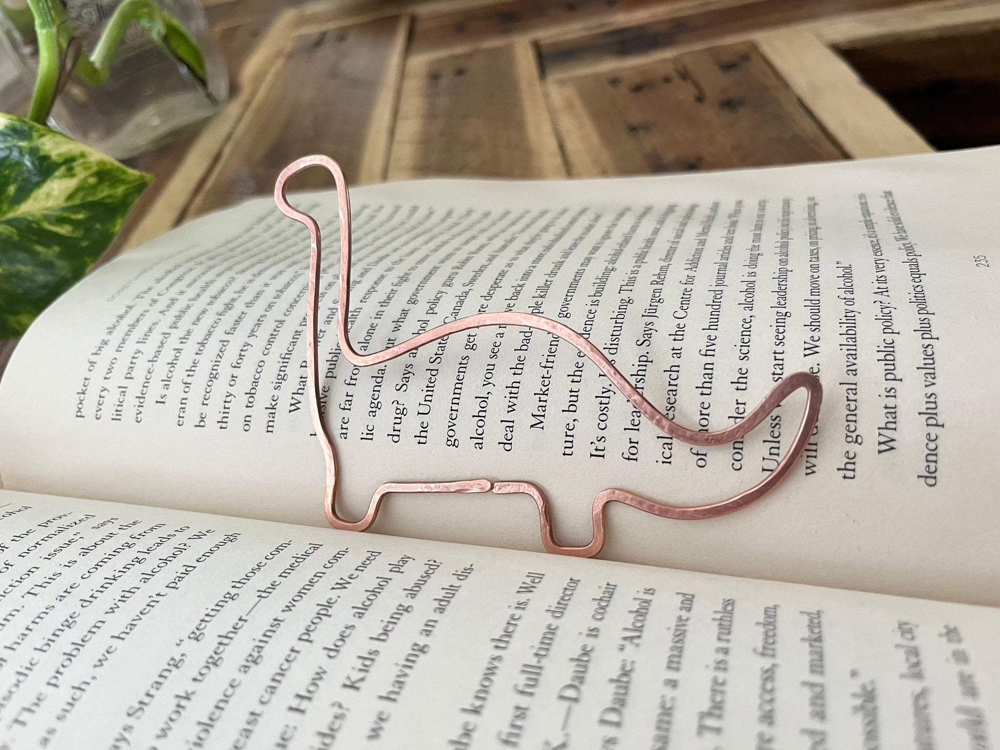 Dinosaur Bookmark | Handmade Salvaged Copper Wire Line Art | Reading Accessories | Journal Diary Notebook Stationary | Bookworm Gift Bookish