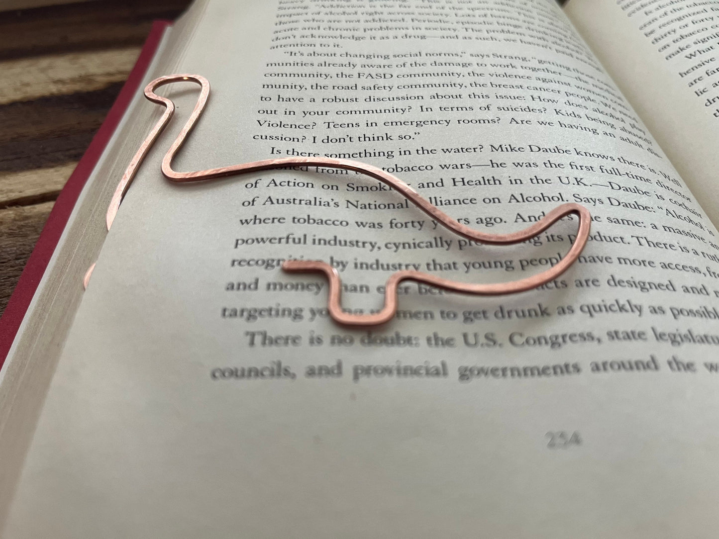 Dinosaur Bookmark | Handmade Salvaged Copper Wire Line Art | Reading Accessories | Journal Diary Notebook Stationary | Bookworm Gift Bookish