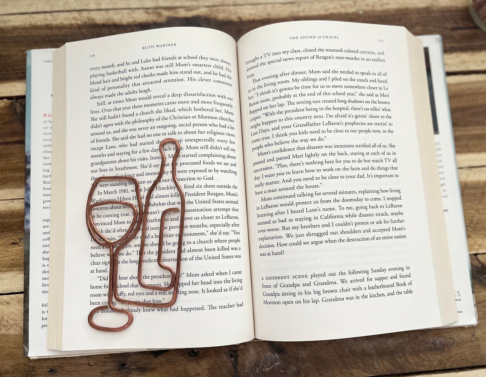 Handmade Copper Wire Bookmark: Wine Glass & Bottle Line Art