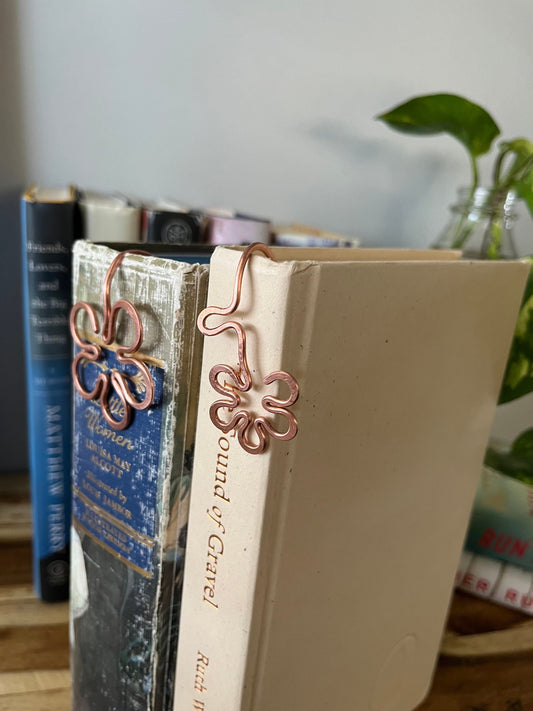 Flower Bookmark | Floral Book Hook | Handmade Copper Wire Line Art | Reading Journal Accessories | Notebook Stationary | Book Jewelry