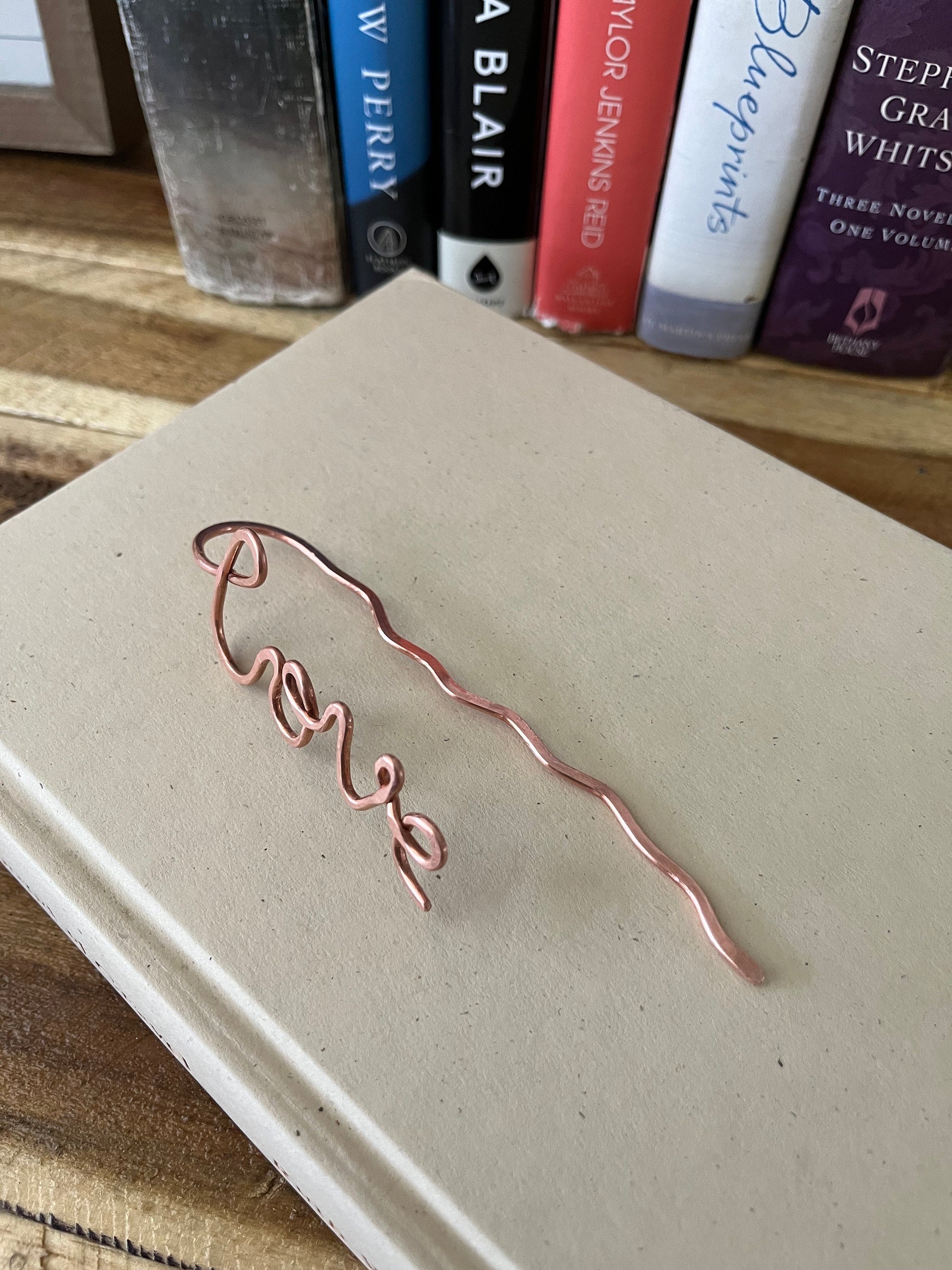 Love Bookmark | Love Book Hook | Handmade Salvaged Copper Wire Line Art | Reading Journal Accessories | Notebook Stationary | Book Jewelry