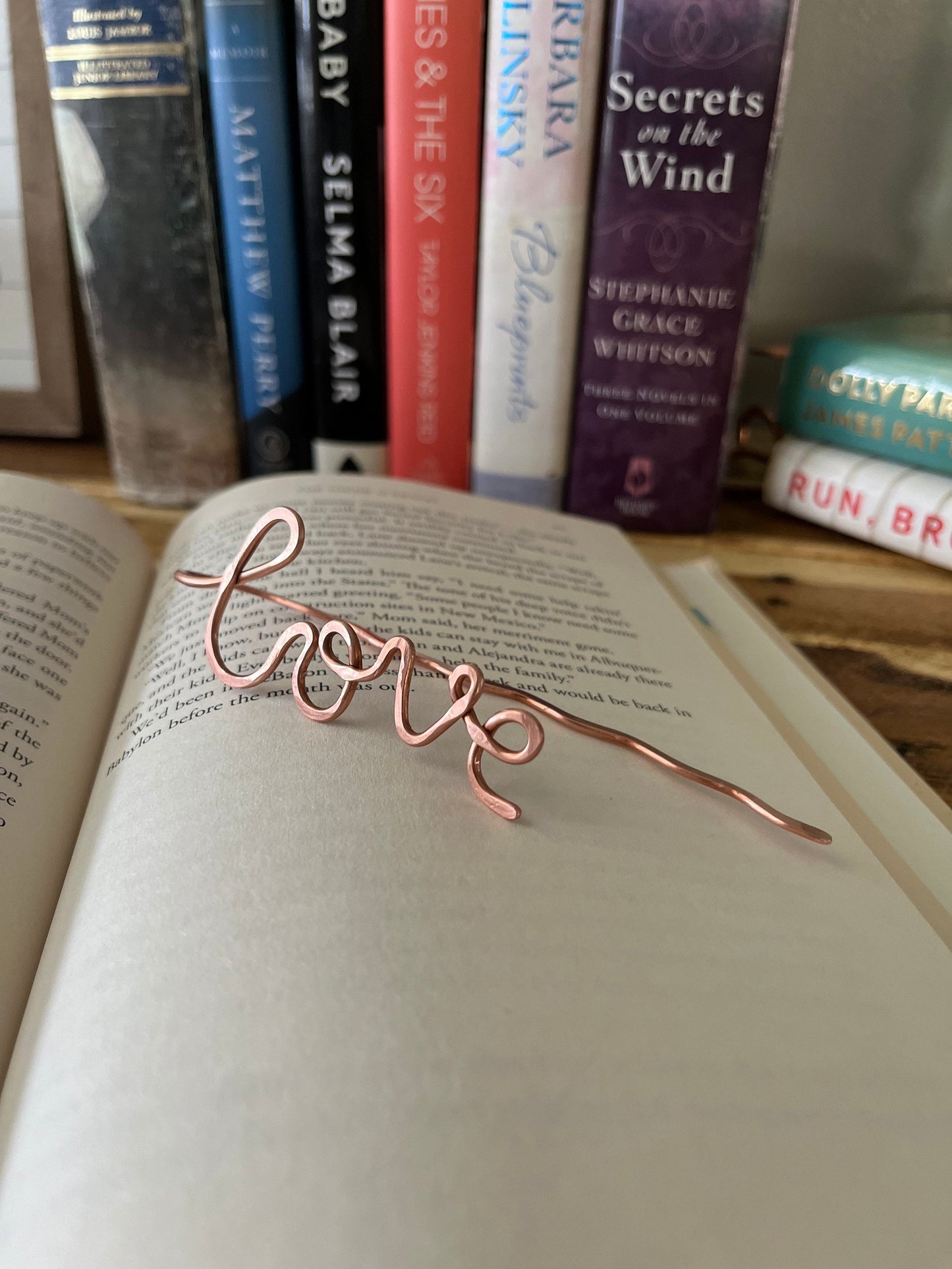 Love Bookmark | Love Book Hook | Handmade Salvaged Copper Wire Line Art | Reading Journal Accessories | Notebook Stationary | Book Jewelry