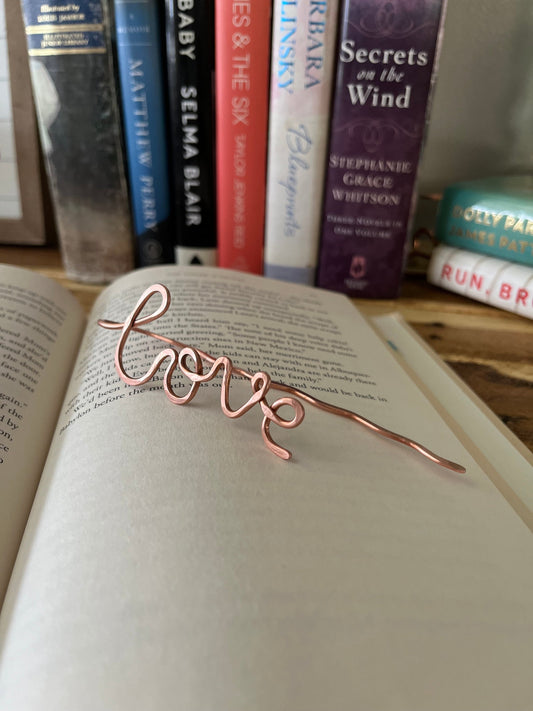 Love Bookmark | Love Book Hook | Handmade Salvaged Copper Wire Line Art | Reading Journal Accessories | Notebook Stationary | Book Jewelry