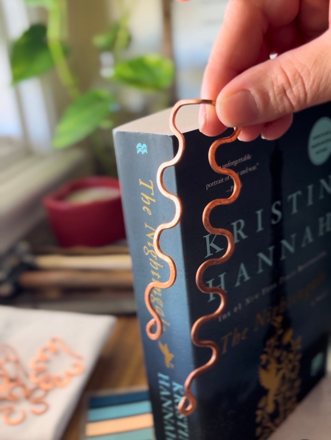 Swirl Bookmark | Book Hook End | Handmade Salvaged Copper Wire Line Art | Reading Journal Accessories | Notebook Stationary | Book Jewelry