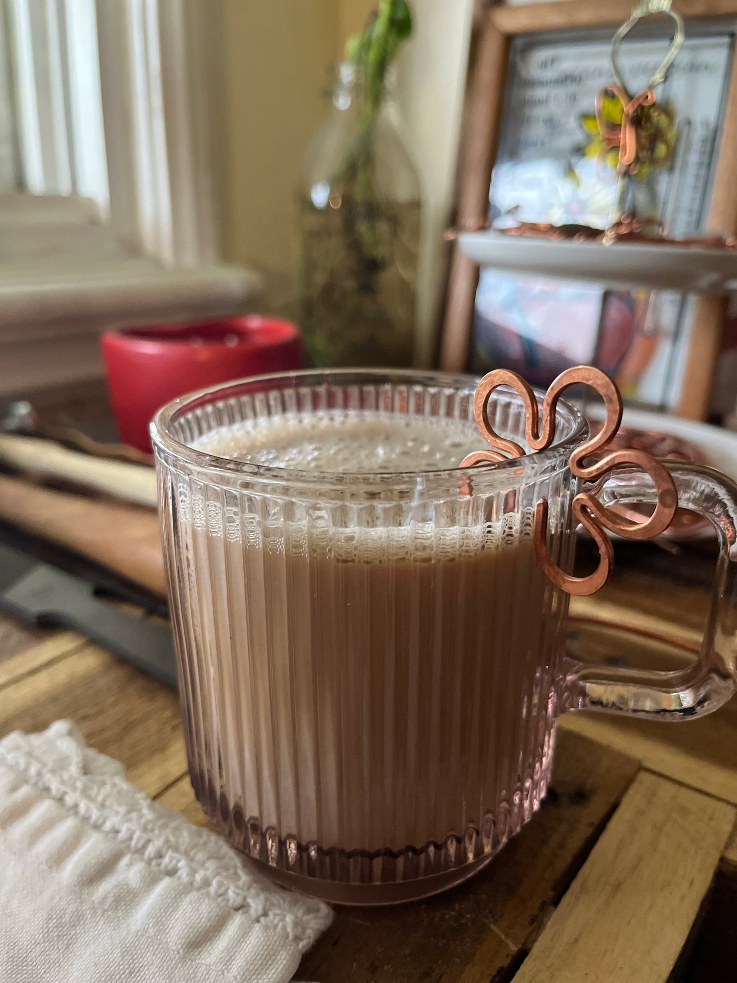 Copper Flower Handmade Charm: Wine Glass, Mug, Bookmark