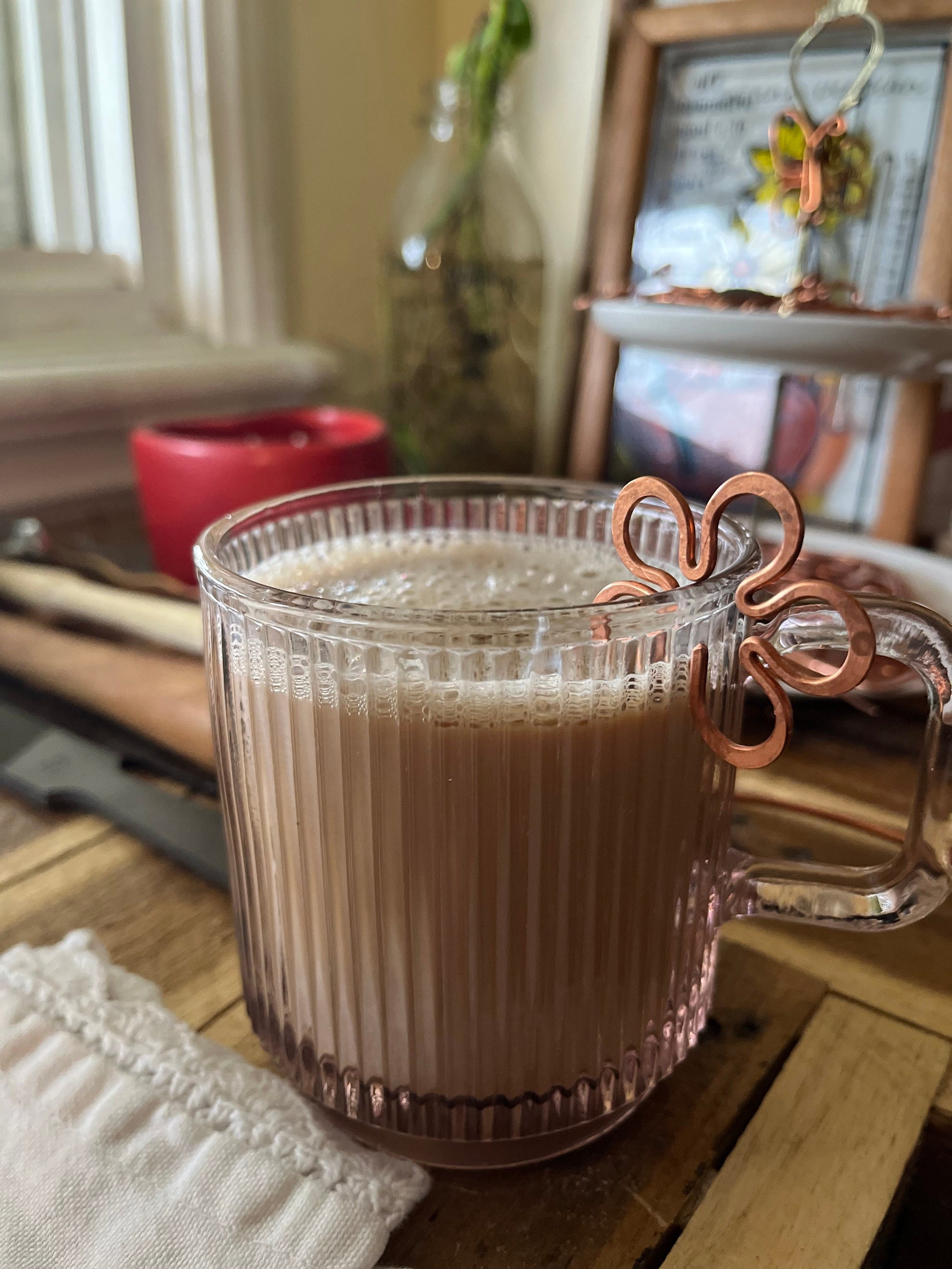 Copper Flower Handmade Charm: Wine Glass, Mug, Bookmark