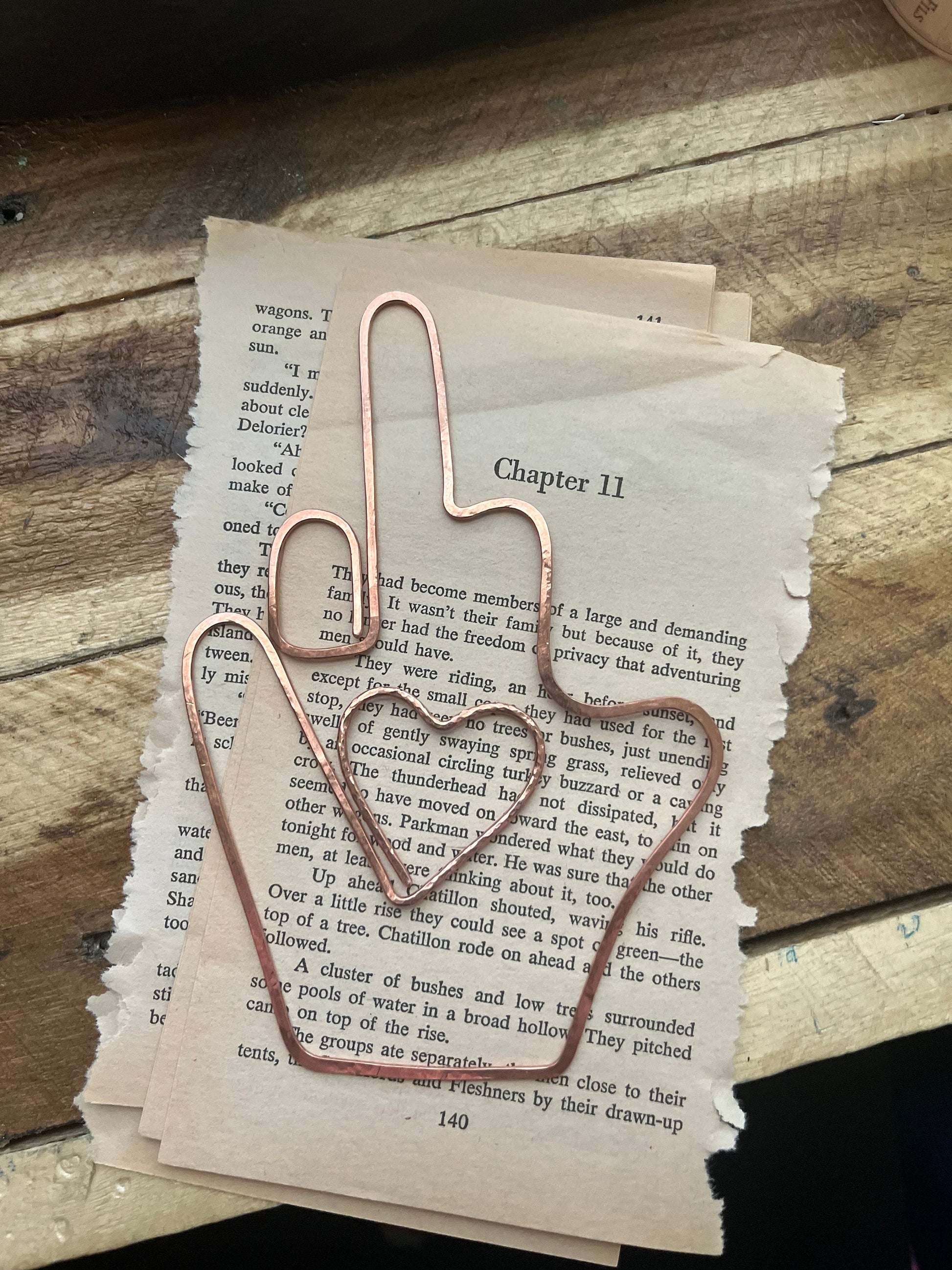 Handmade Copper Bookmark: Middle Finger Heart Wire Art