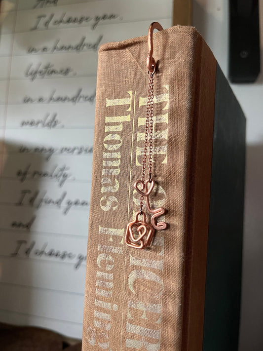 Heart Lock & Key Bookmark | Book Hook | Handmade Salvaged Copper | Reading Journal Accessory | Notebook Stationary | Bookish Jewelry Gift