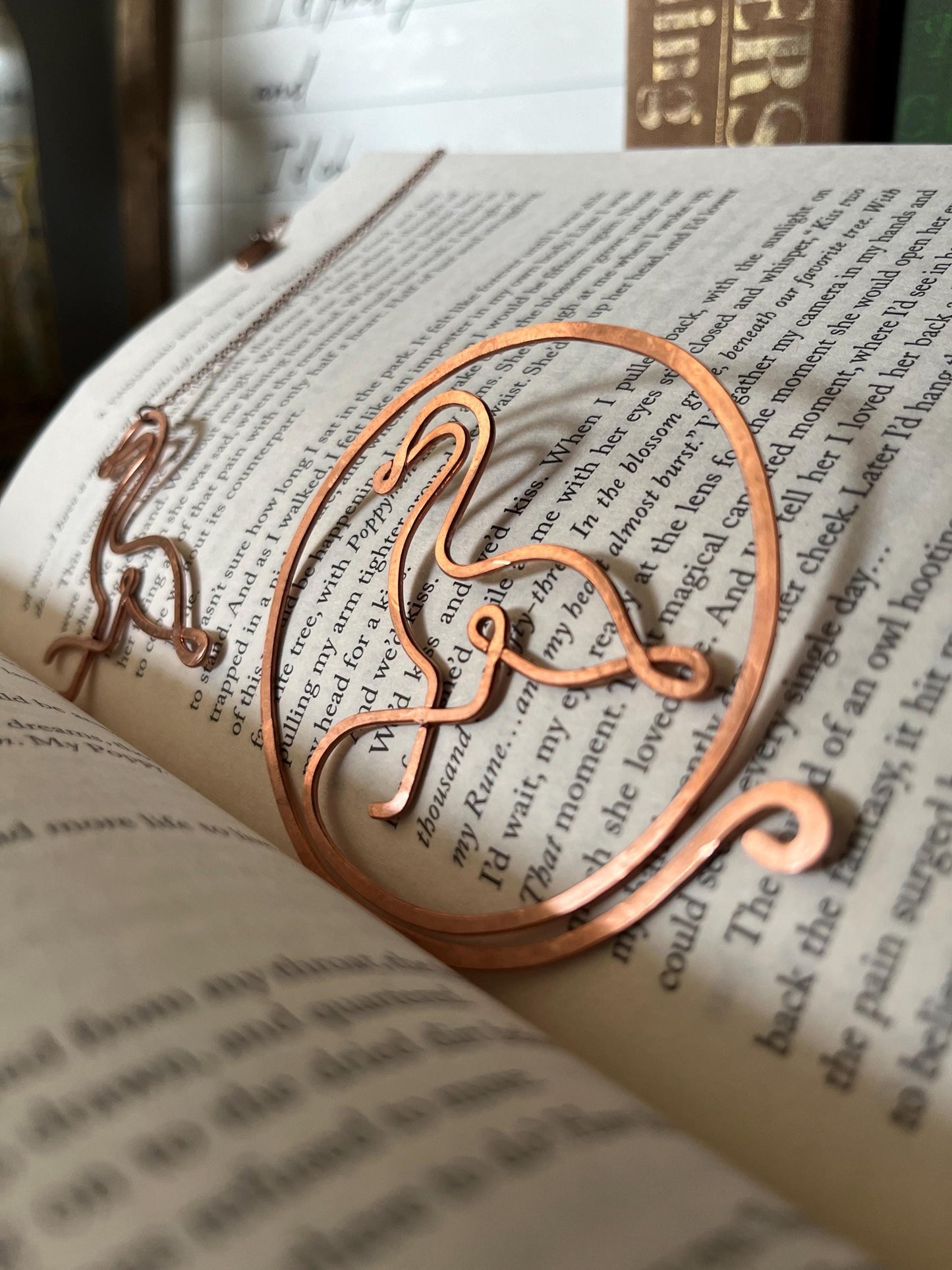 Copper Flamingo Handmade Bookmark: Book Lover Gift, Reading Accessory Book Jewelry