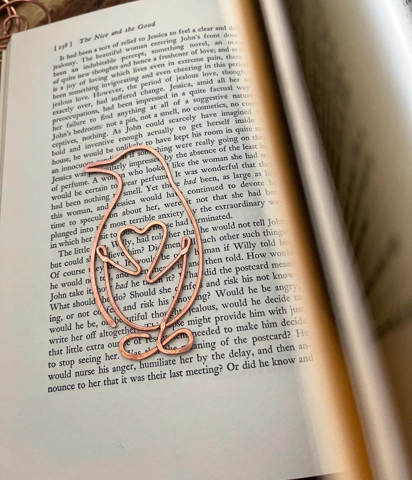 Handmade Copper Penguin Bookmark: Book Lover Gift, Reading Accessory