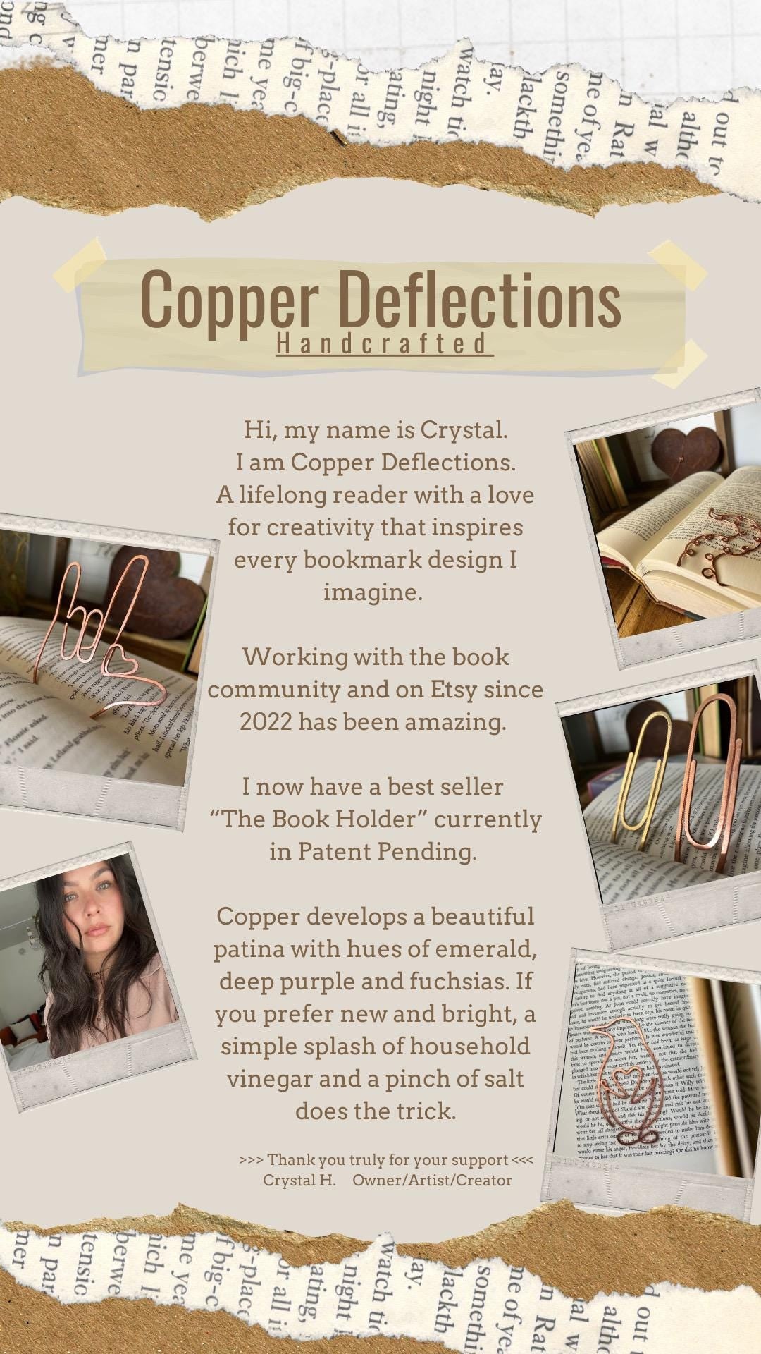 Copper Custom Handmade Bookmark: Book Lover Gift, Book Jewelry Reading Accessory