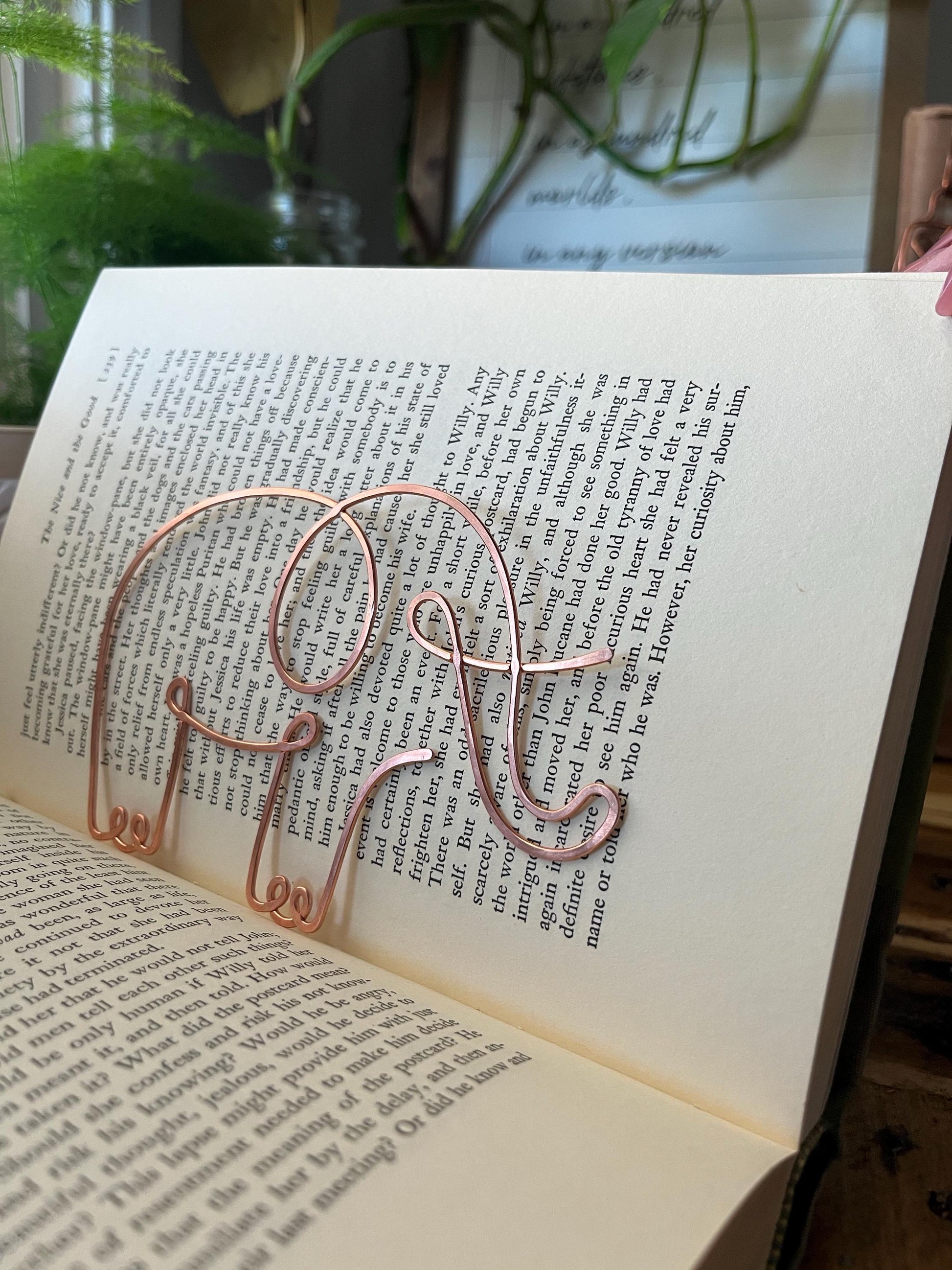 Elephant Bookmark | Handmade Copper Wire Line Art | Good Luck Charm | Notebook Stationary | Reading Journal Accessories | Book Jewelry Gift