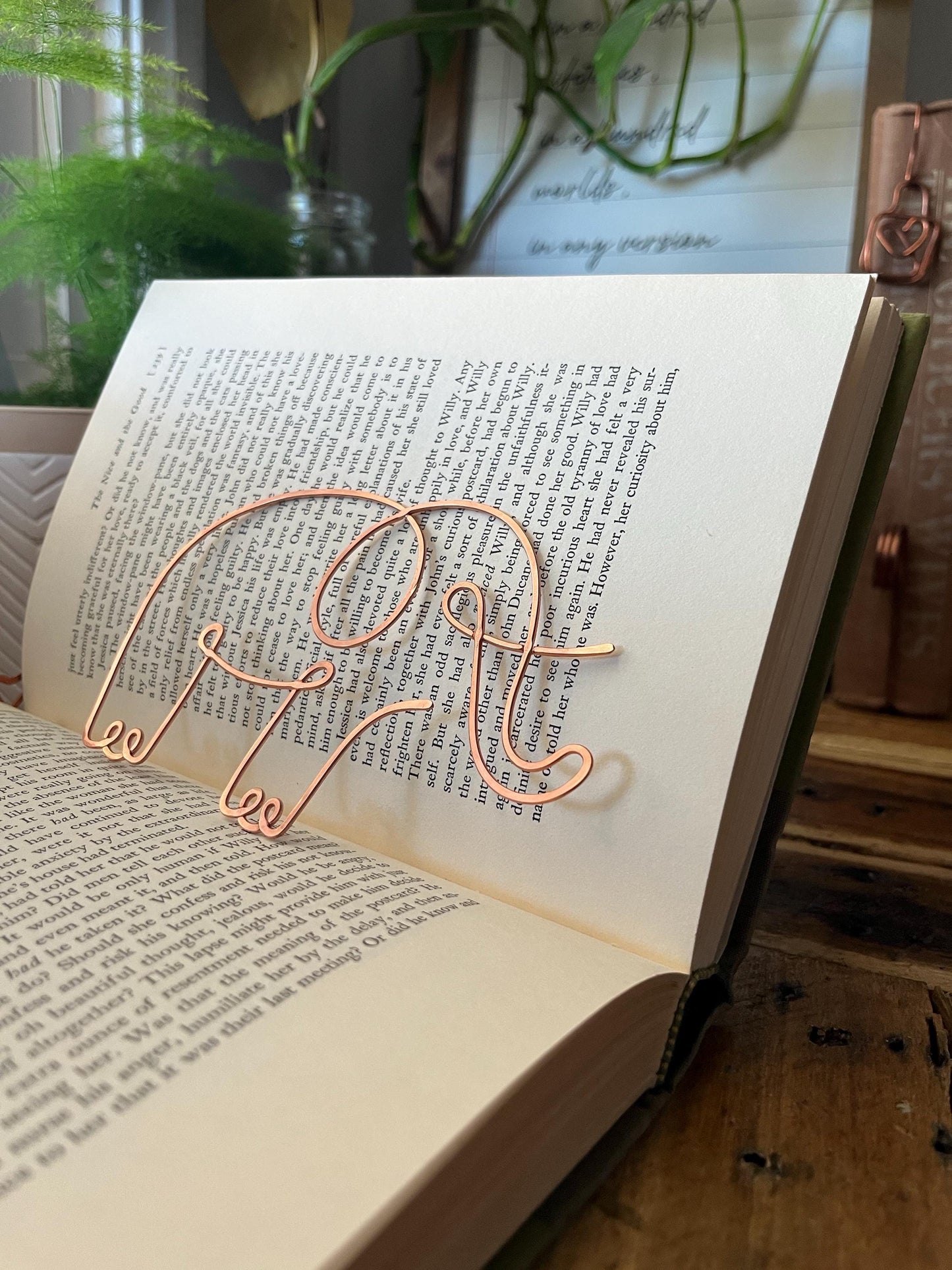 Elephant Bookmark | Handmade Copper Wire Line Art | Good Luck Charm | Notebook Stationary | Reading Journal Accessories | Book Jewelry Gift